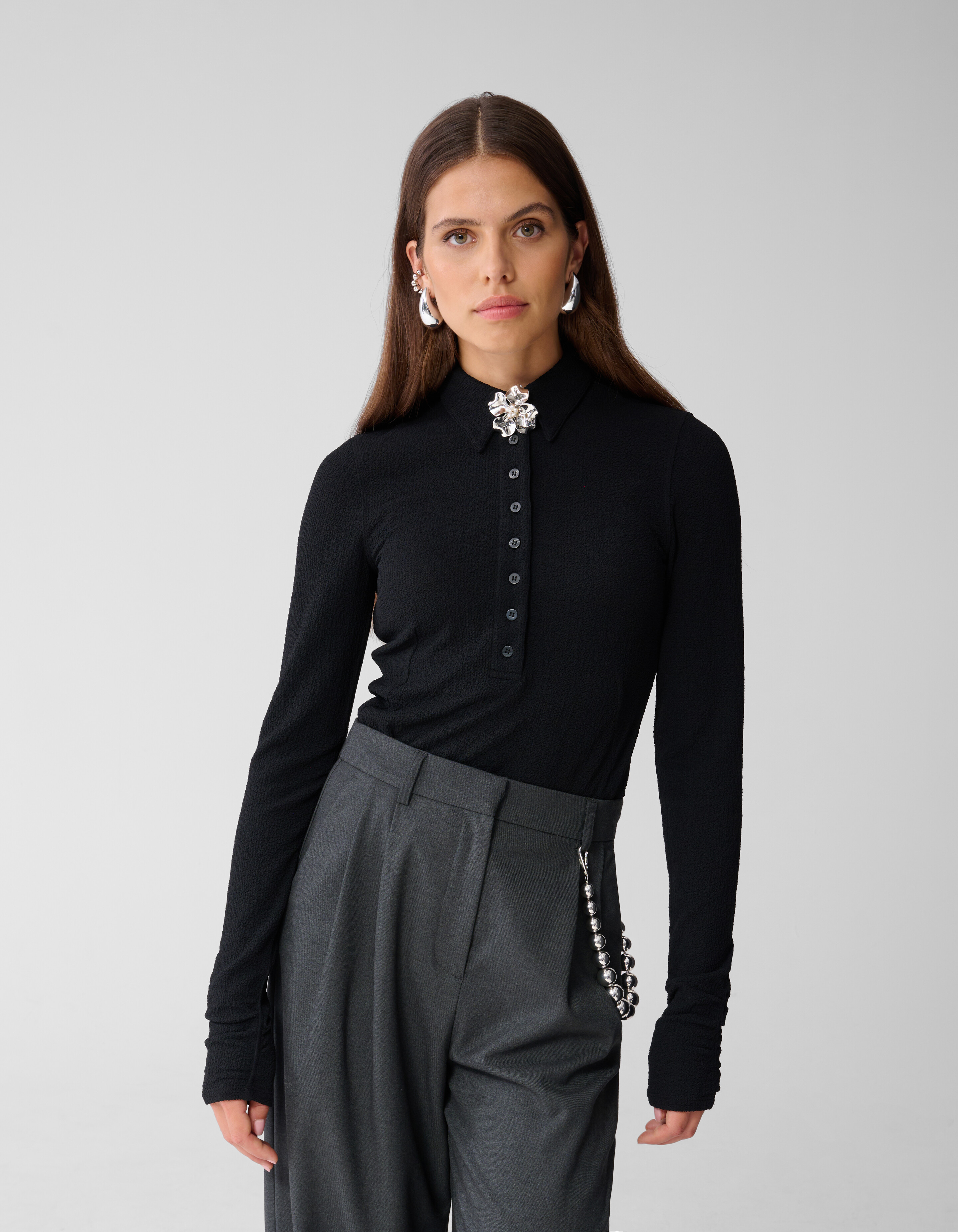 Flower Polo Top Zwart SHOEBY WOMEN