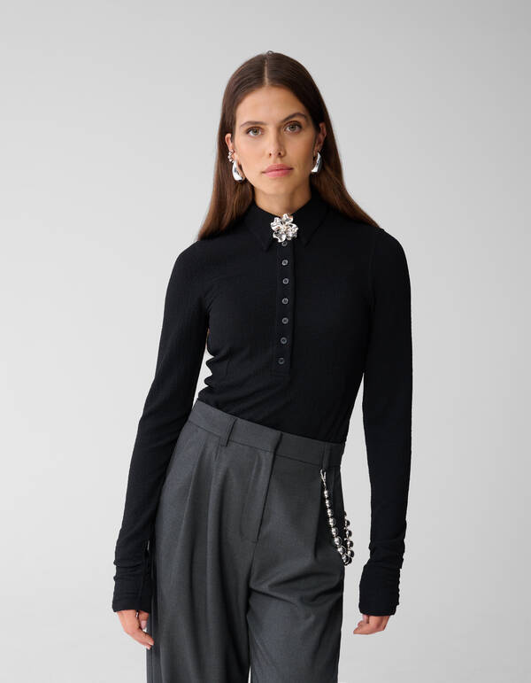 Flower Polo Top Zwart SHOEBY WOMEN