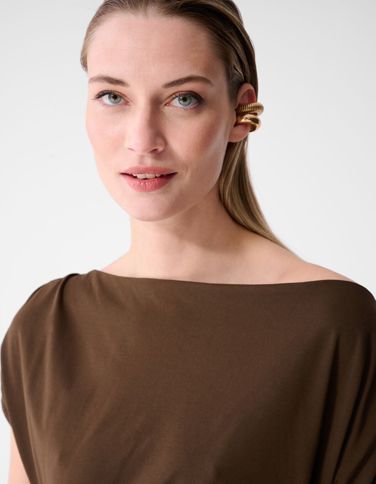 Drape Maxi Jurk Bruin By Fred SHOEBY WOMEN