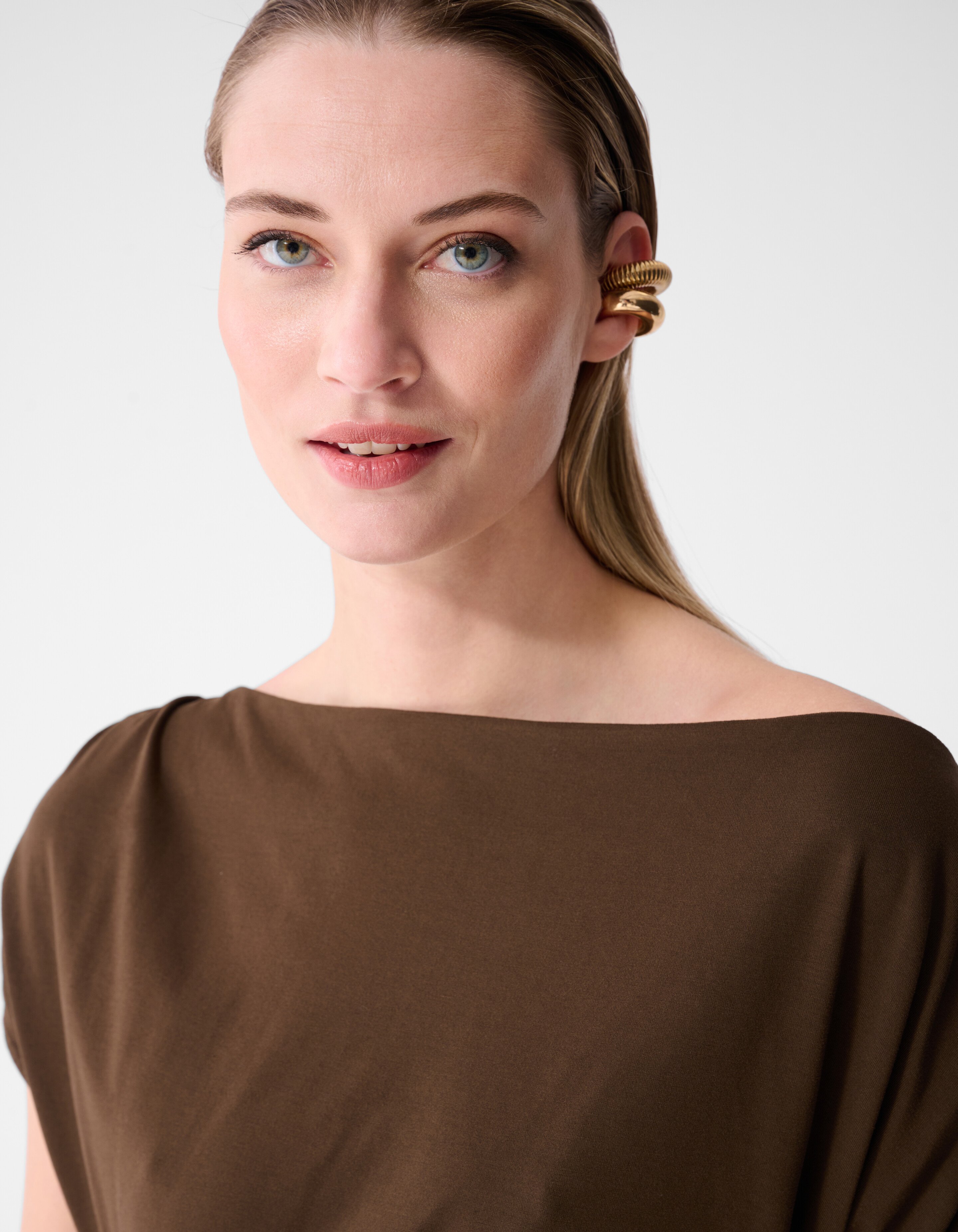 Drape Maxi Jurk Bruin By Fred SHOEBY WOMEN