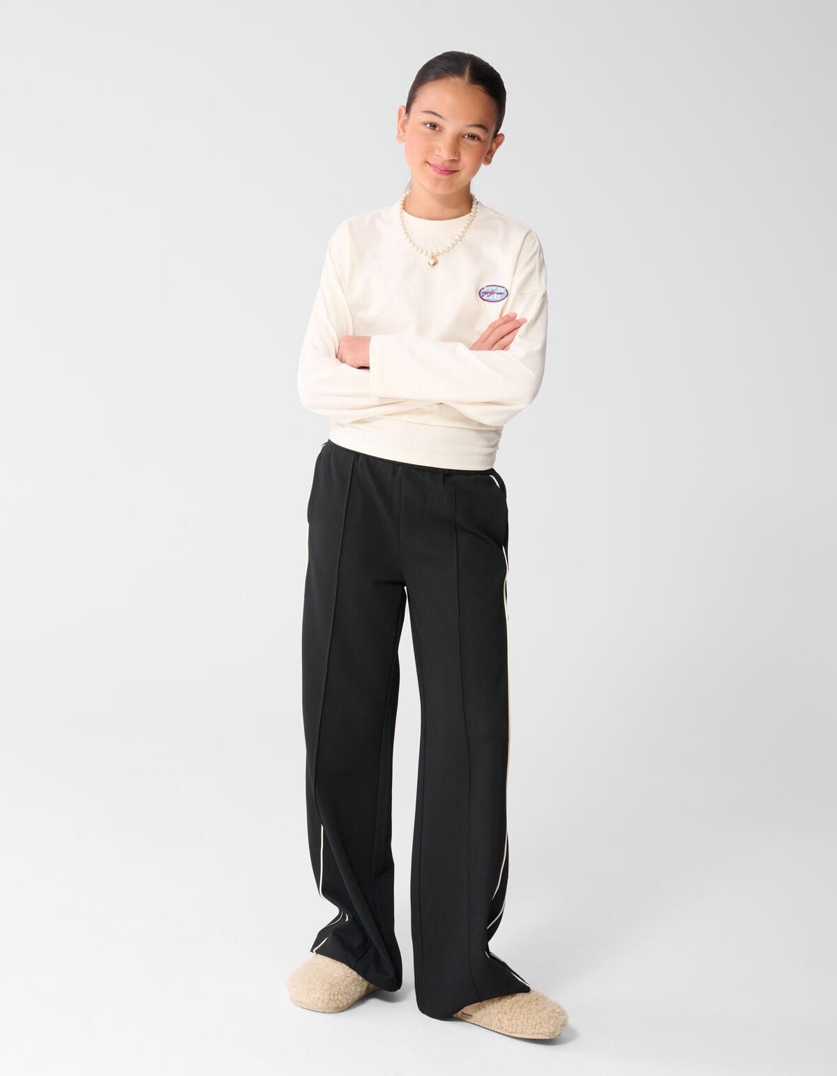 Piping Wide Leg Fit Broek Zwart SHOEBY GIRLS