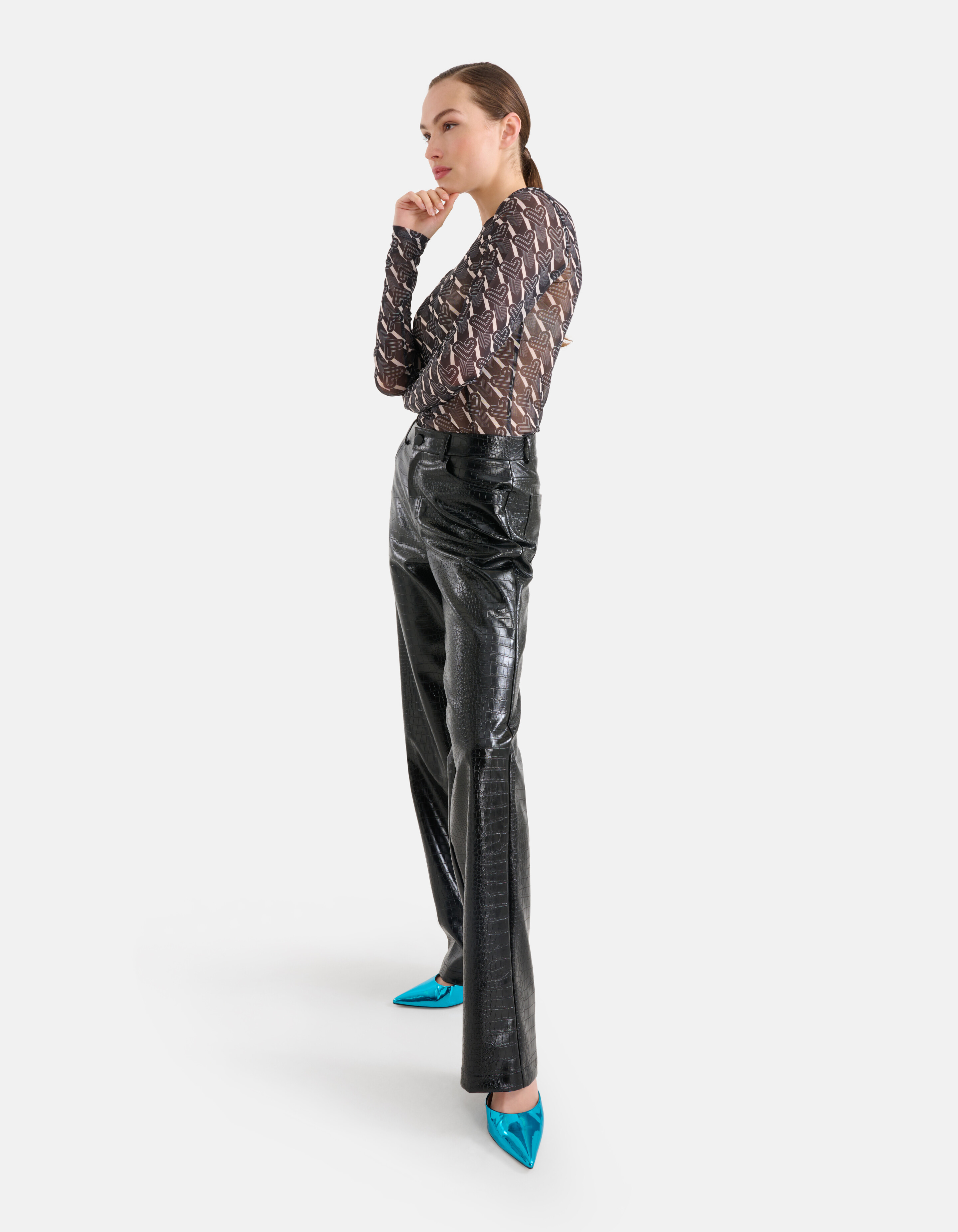 Vegan Leren Croco Broek Zwart SHOEBY WOMEN