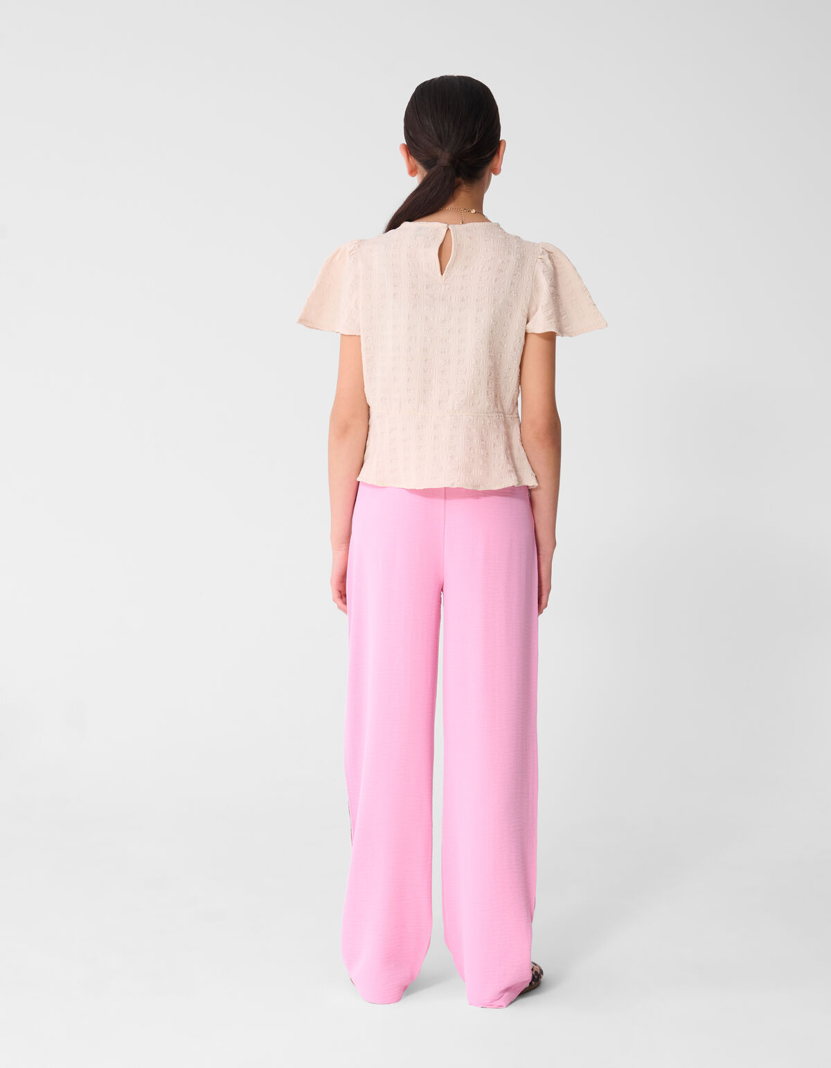 Crinkle Peplum Top Zand SHOEBY GIRLS