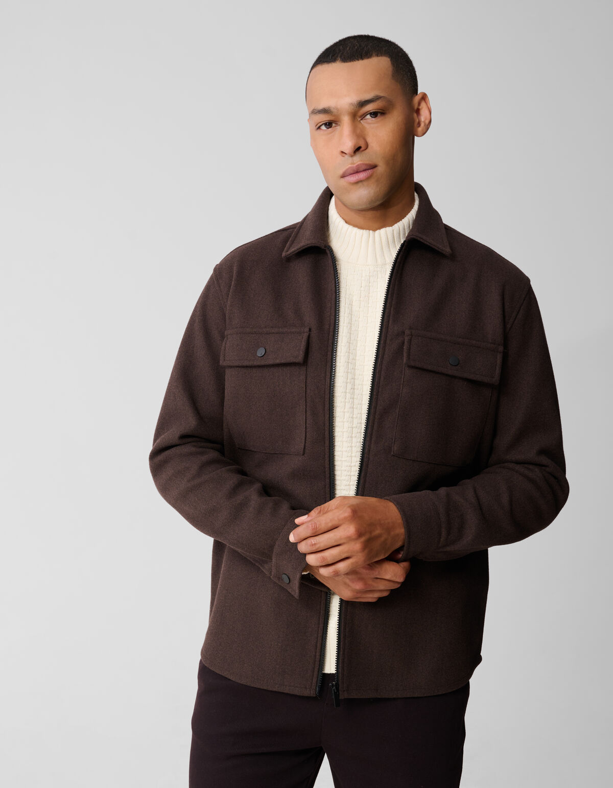 Soft Zip Overshirt Donkerbruin SHOEBY MEN