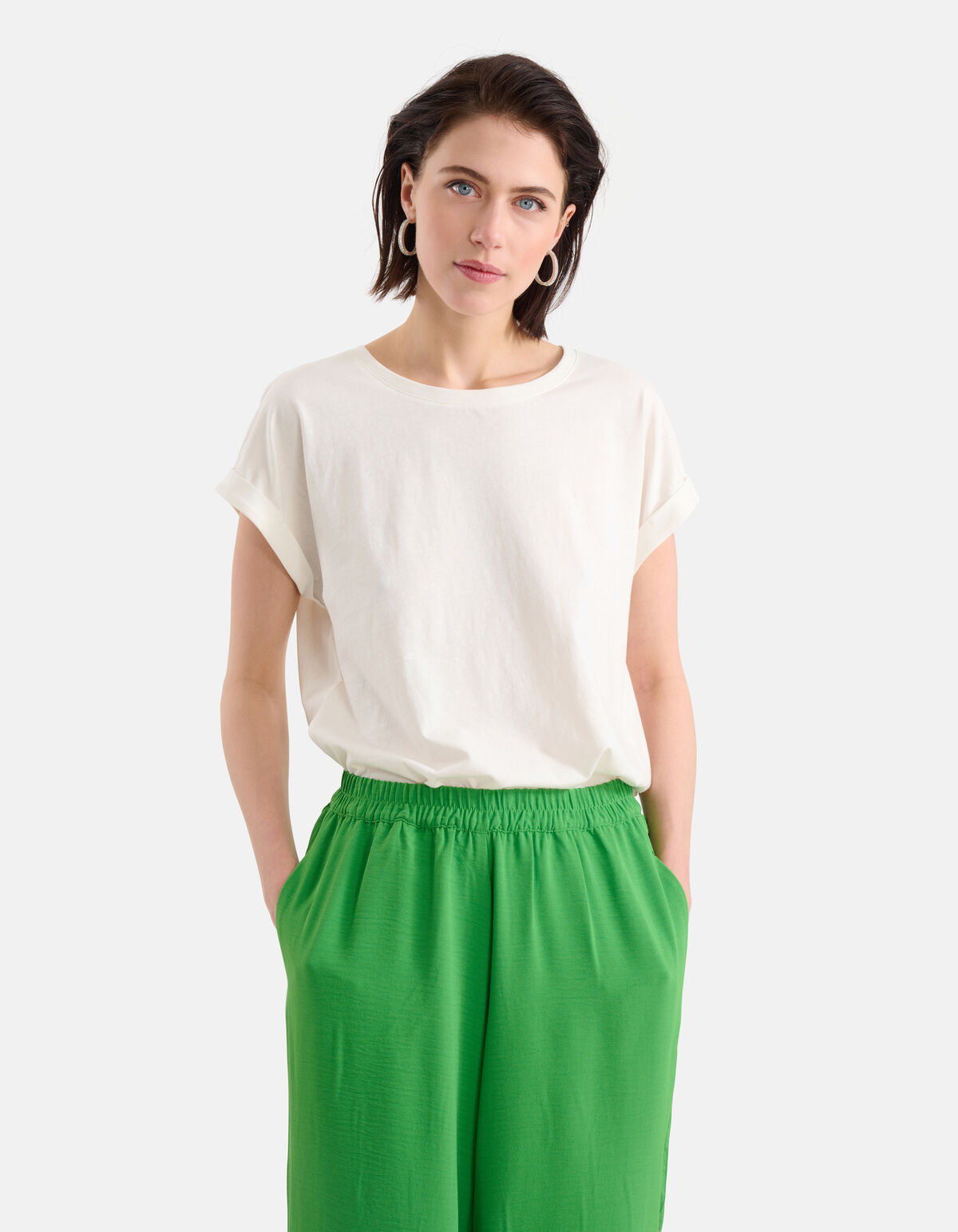 Basis Turn Up Sleeve T-shirt Gebroken Wit SHOEBY WOMEN