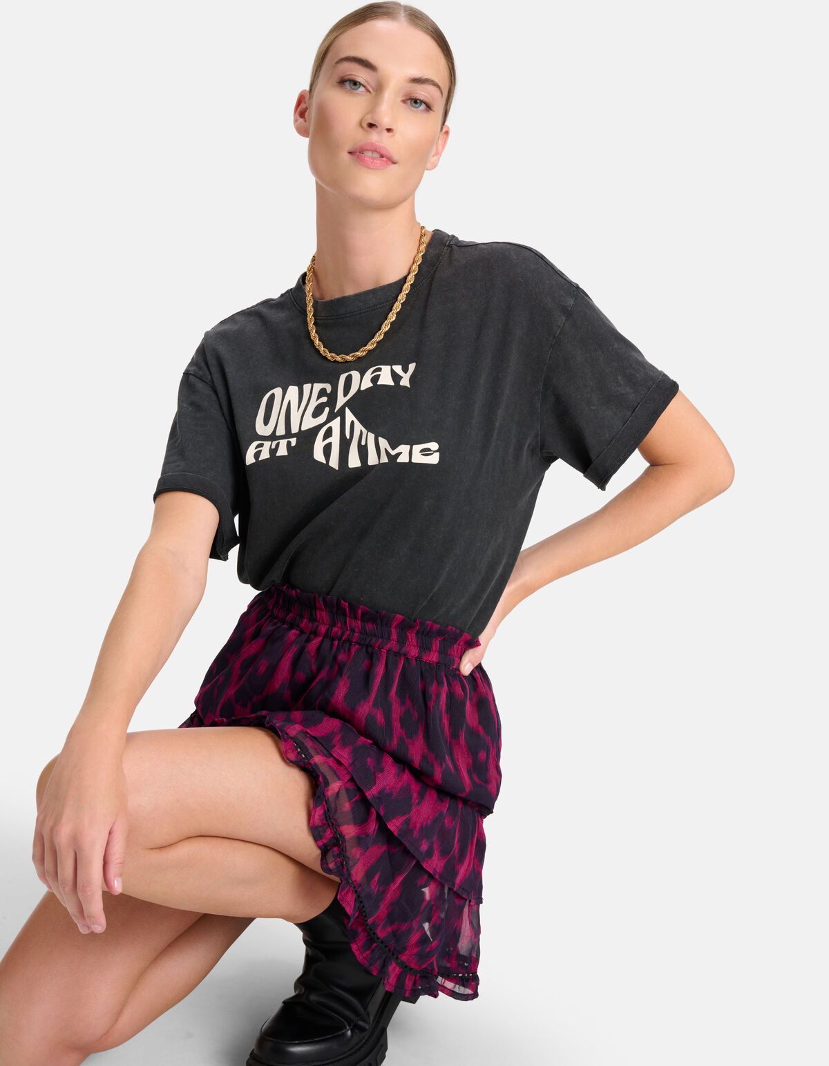 Print Washed T-shirt Donkergrijs SHOEBY WOMEN