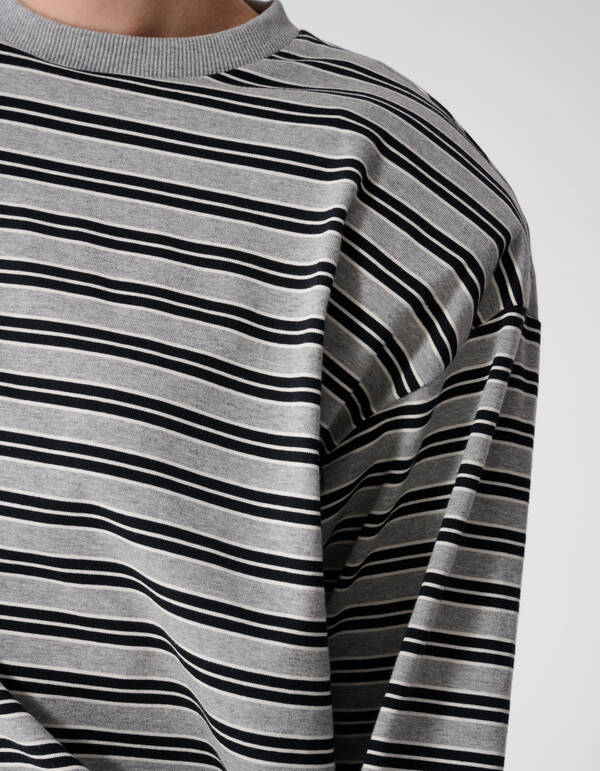Shoulder Stripe Longsleeve T-shirt Grijs/Zwart SHOEBY WOMEN