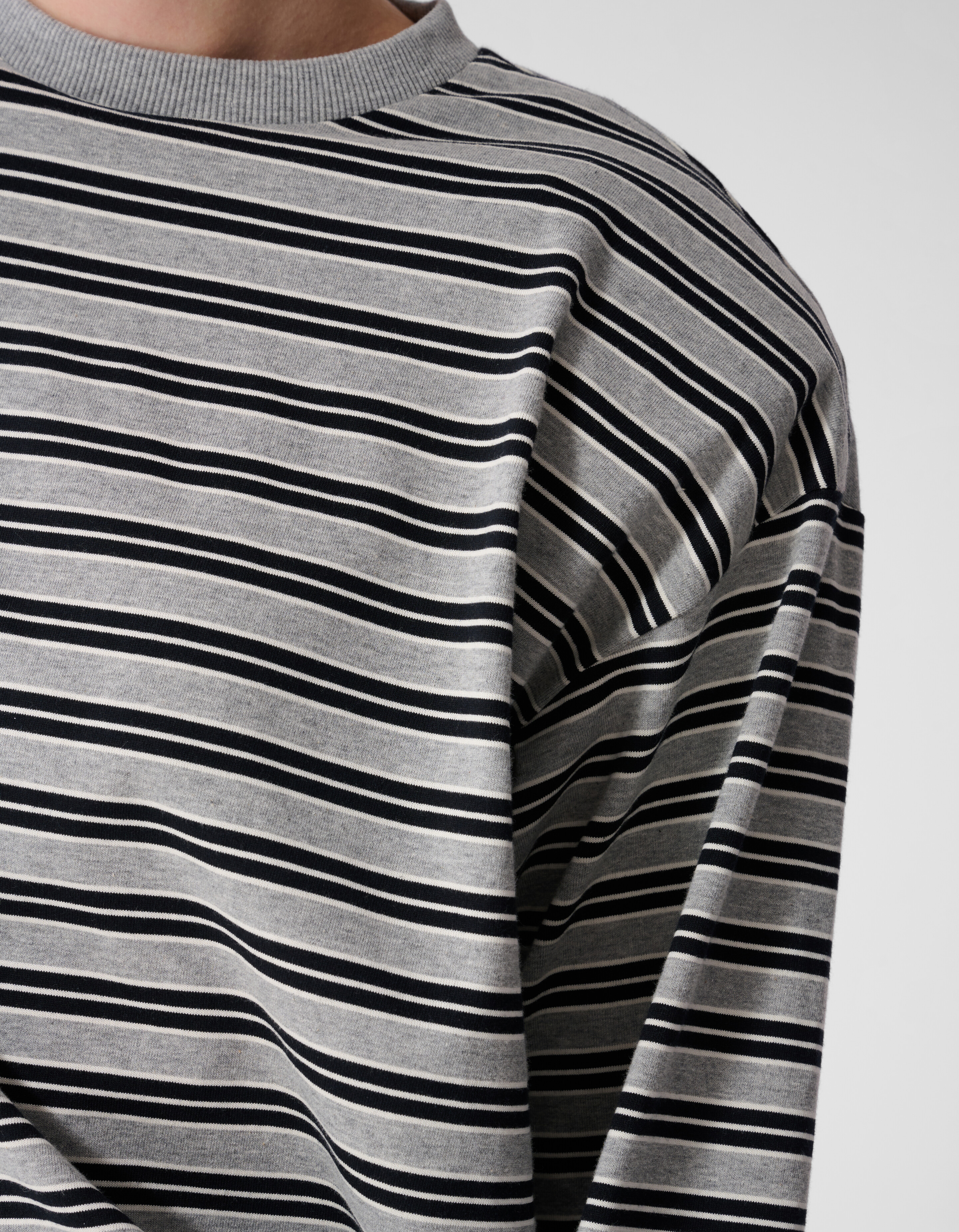 Shoulder Stripe Longsleeve T-shirt Grijs/Zwart SHOEBY WOMEN