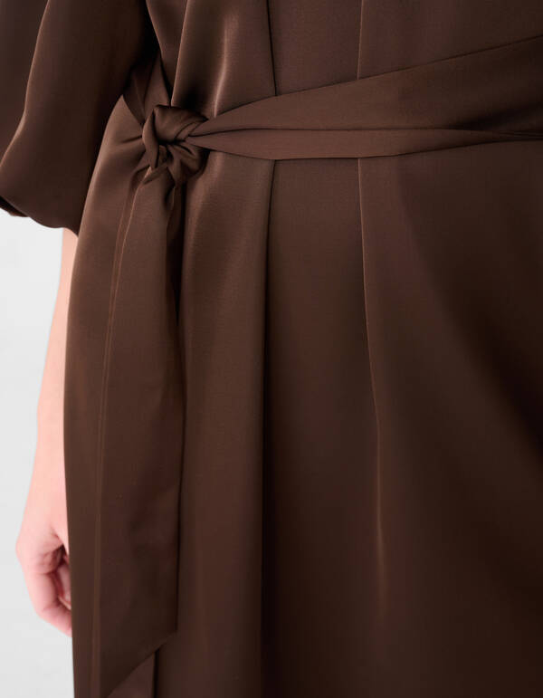 Satijnen Off Shoulder Mini Jurk Bruin By Fred SHOEBY WOMEN