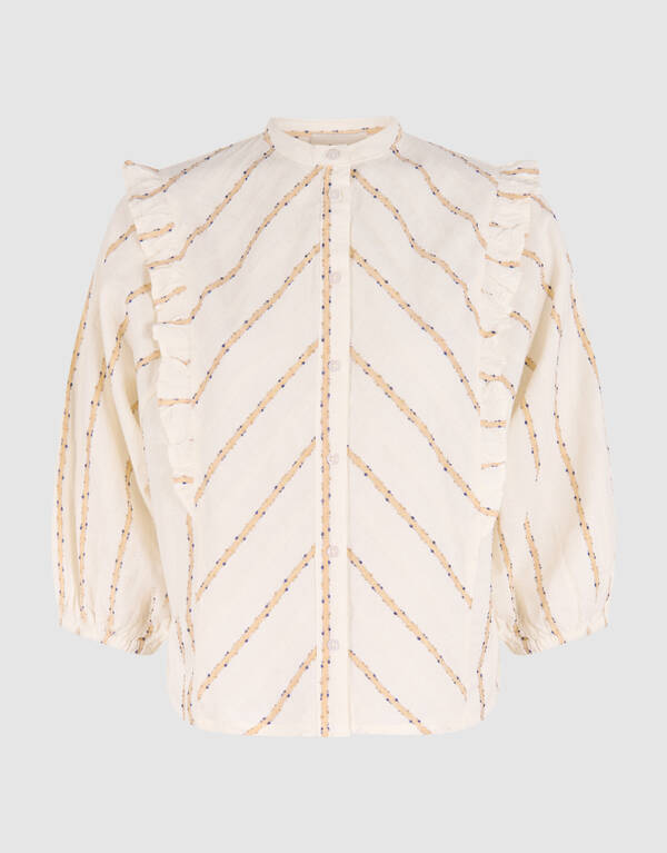 Jacquard Ruffle Blouse Gebroken Wit SHOEBY WOMEN