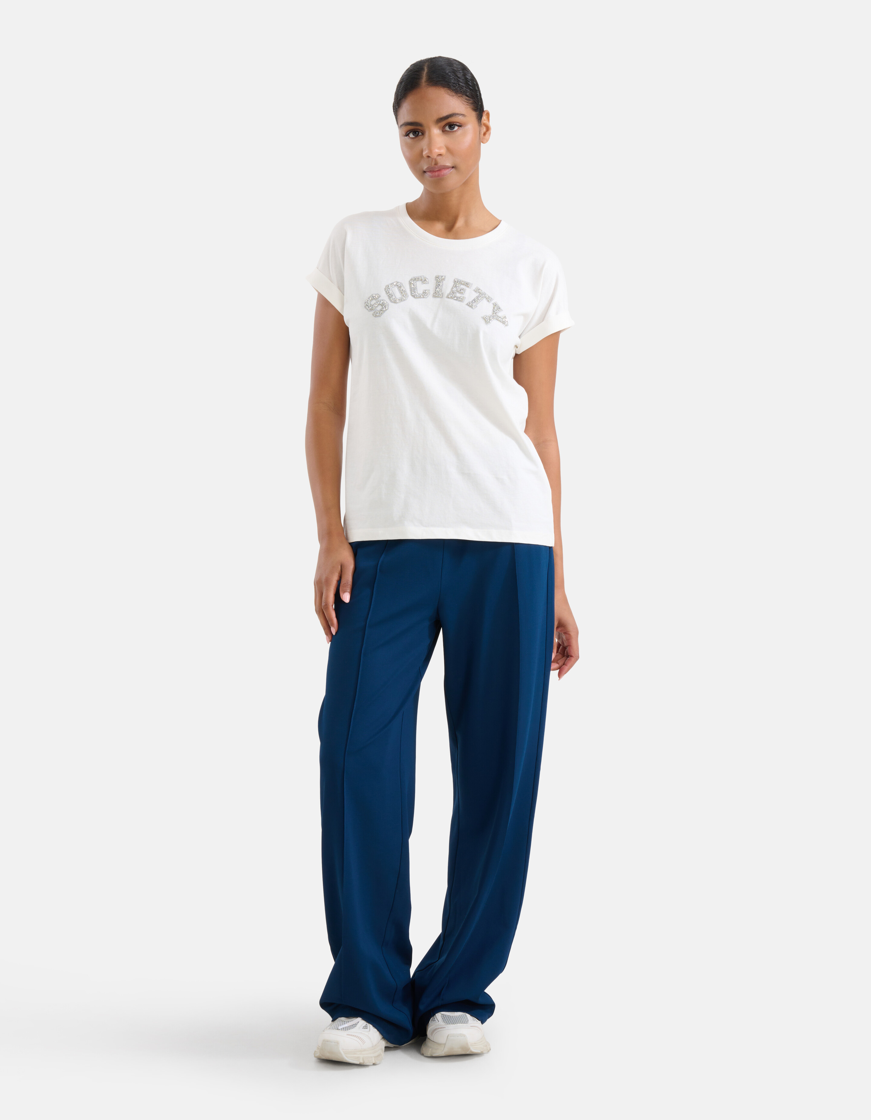 Strass Tekst T-shirt Wit SHOEBY WOMEN