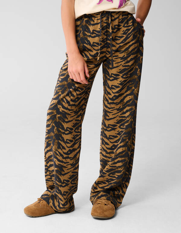 Twist Tiger Wide leg Broek Bruin SHOEBY GIRLS