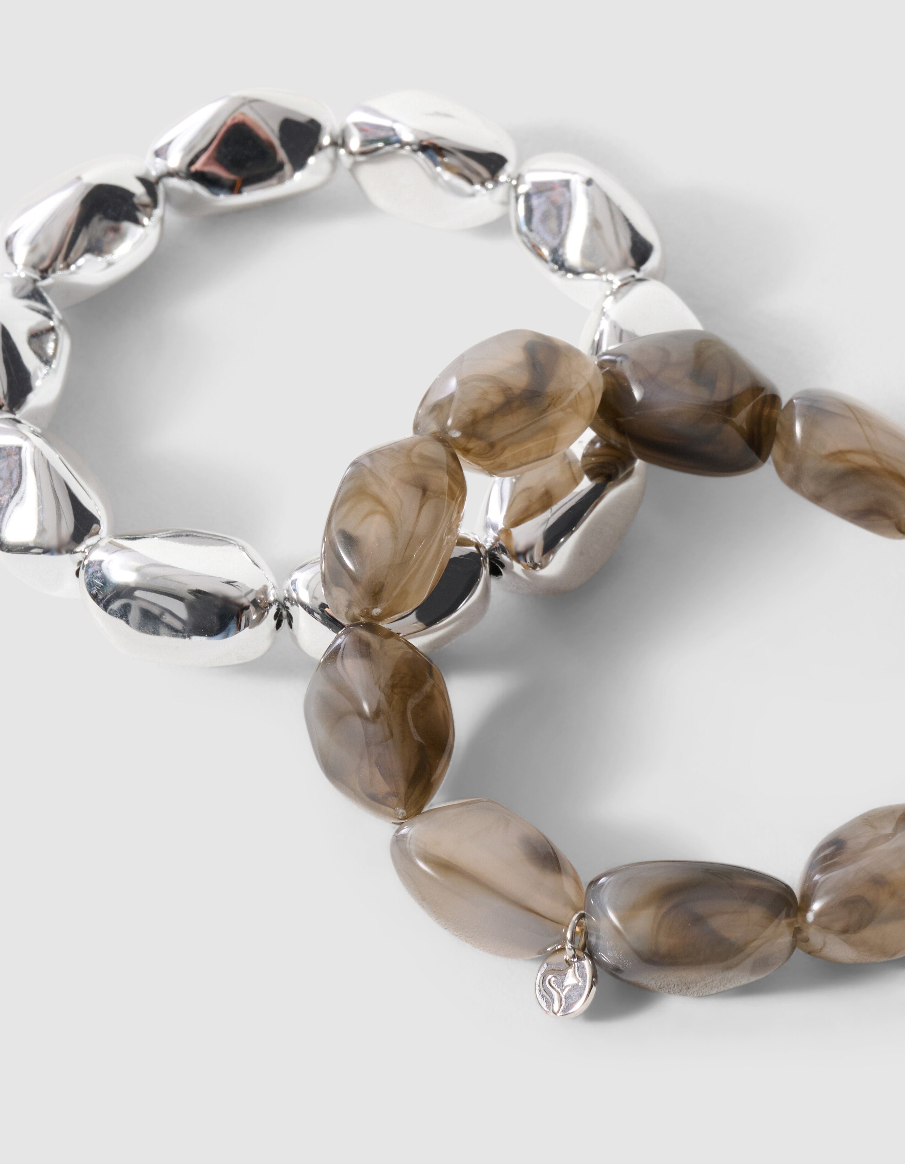 Natuurlijke Kralen Armbandenset Zilver/Grijs SHOEBY ACCESSOIRES