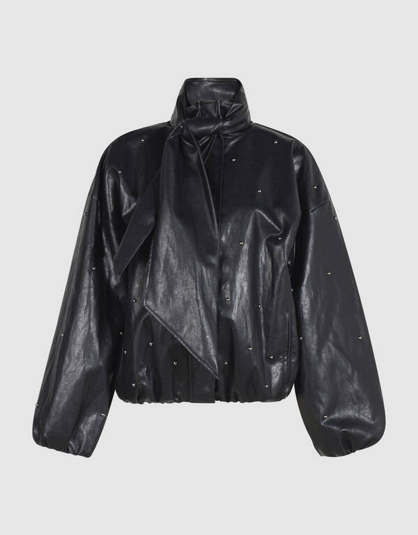 Studded Vegan Leren Bomber Jack Zwart By Mieke SHOEBY WOMEN