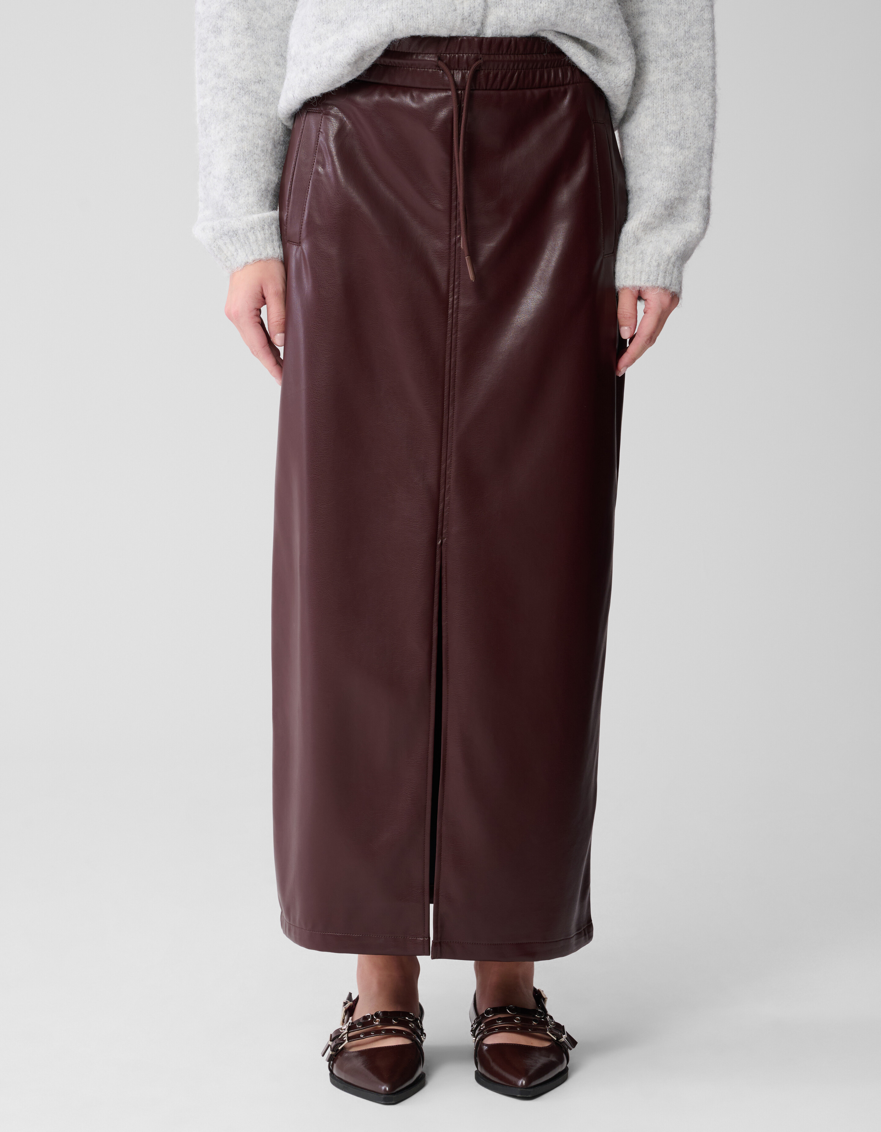 Vegan Leren Maxi Rok Donkerrood SHOEBY WOMEN