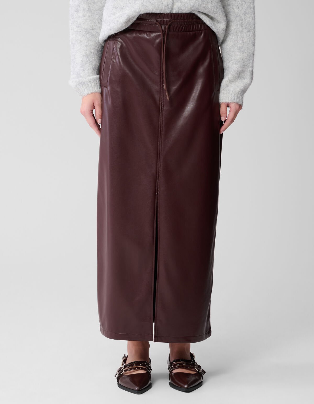 Vegan Leren Maxi Rok Donkerrood SHOEBY WOMEN