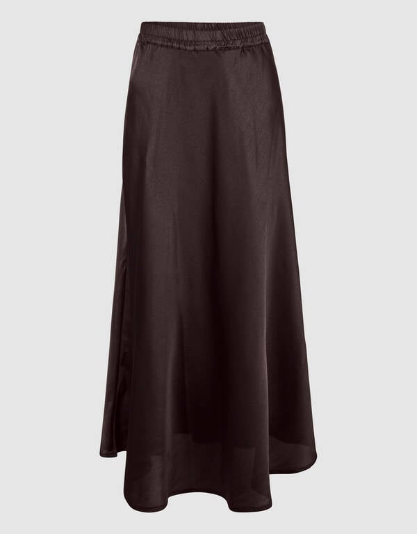 Satijnen Maxi Rok Donkerbruin SHOEBY WOMEN