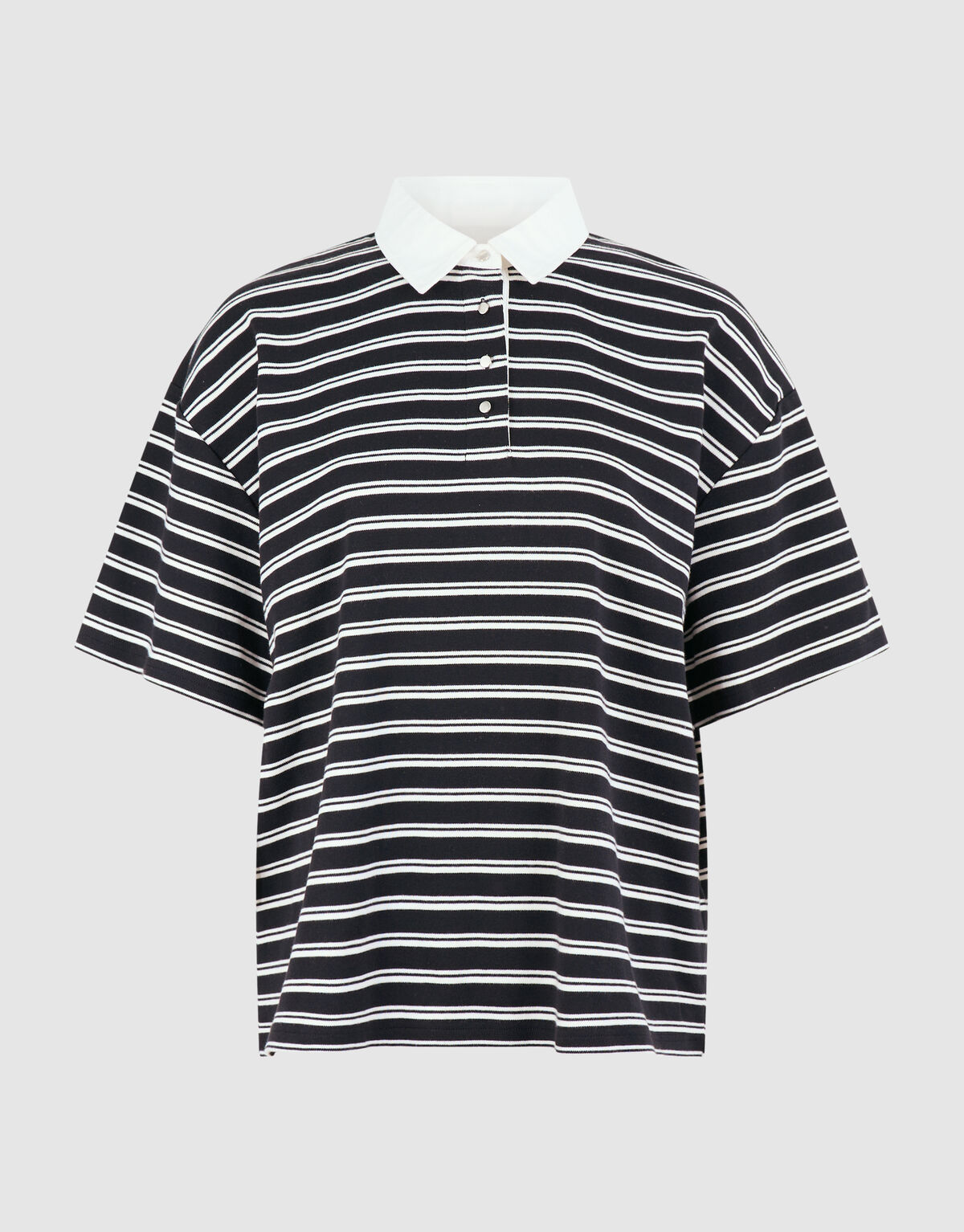 Oversized Stripe Short Sleeve Polo Zwart SHOEBY WOMEN
