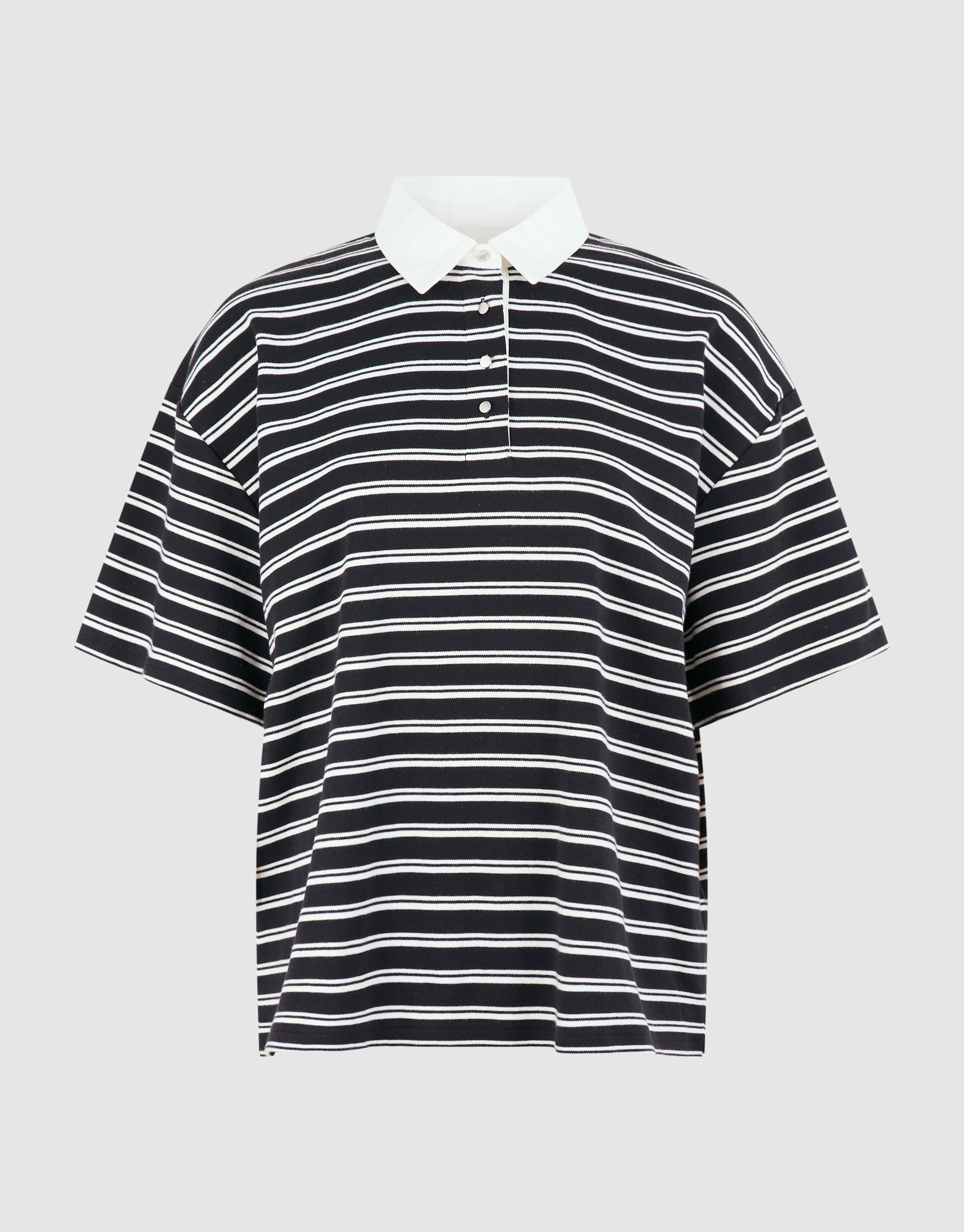 Oversized Stripe Short Sleeve Polo Zwart SHOEBY WOMEN