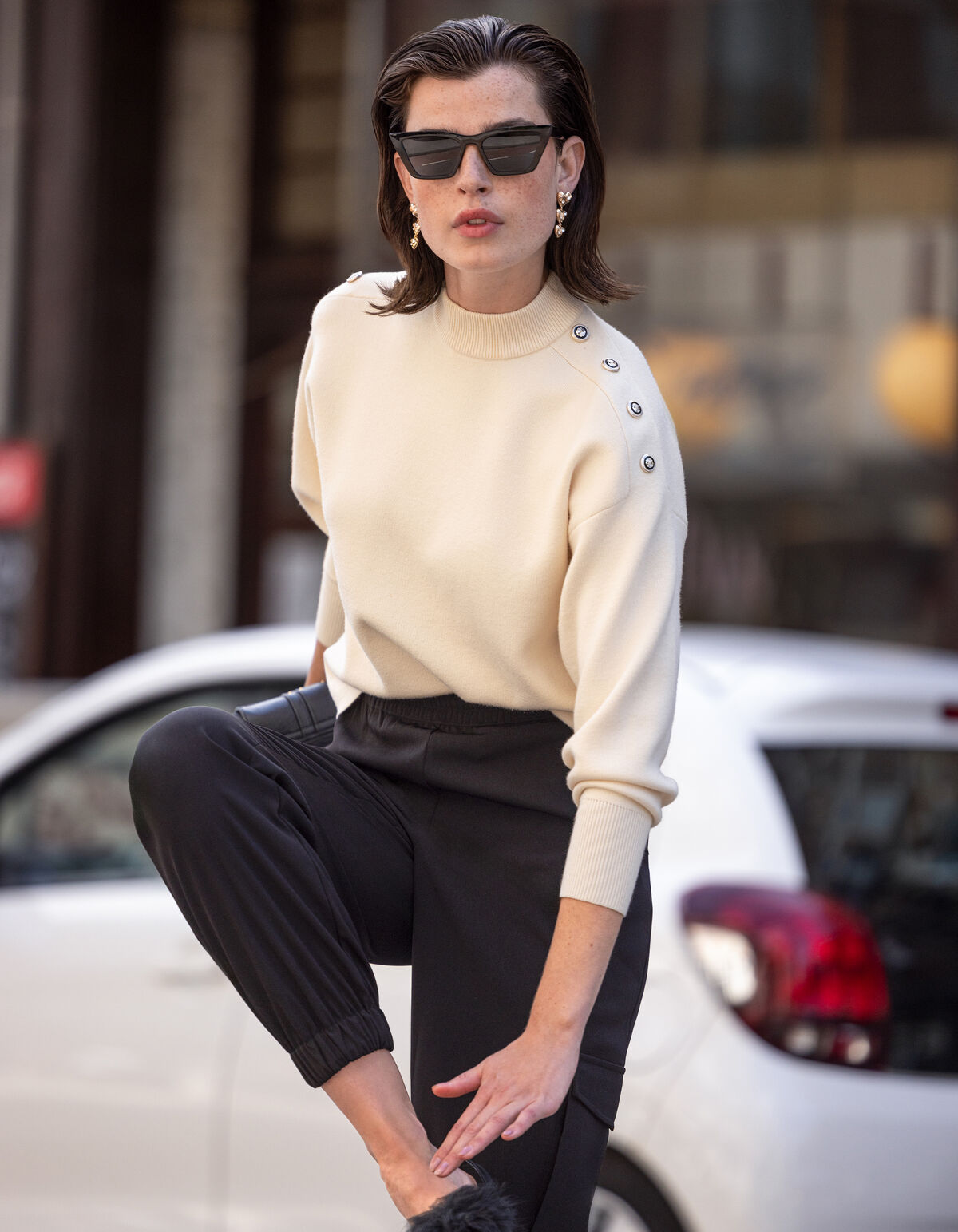 Gebreide Knopen Trui Gebroken Wit SHOEBY WOMEN