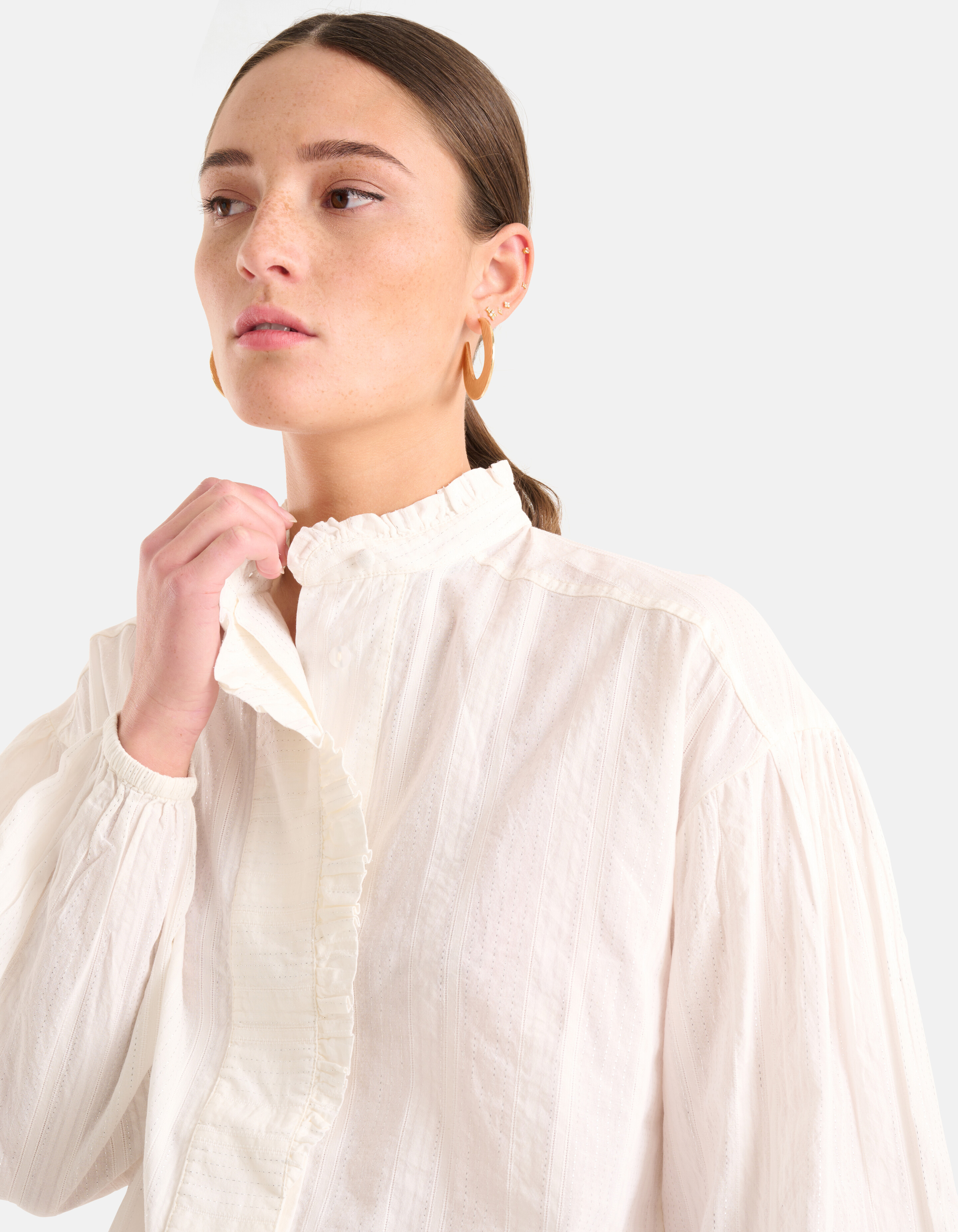 Gestreepte Lurex Blouse Gebroken Wit SHOEBY WOMEN