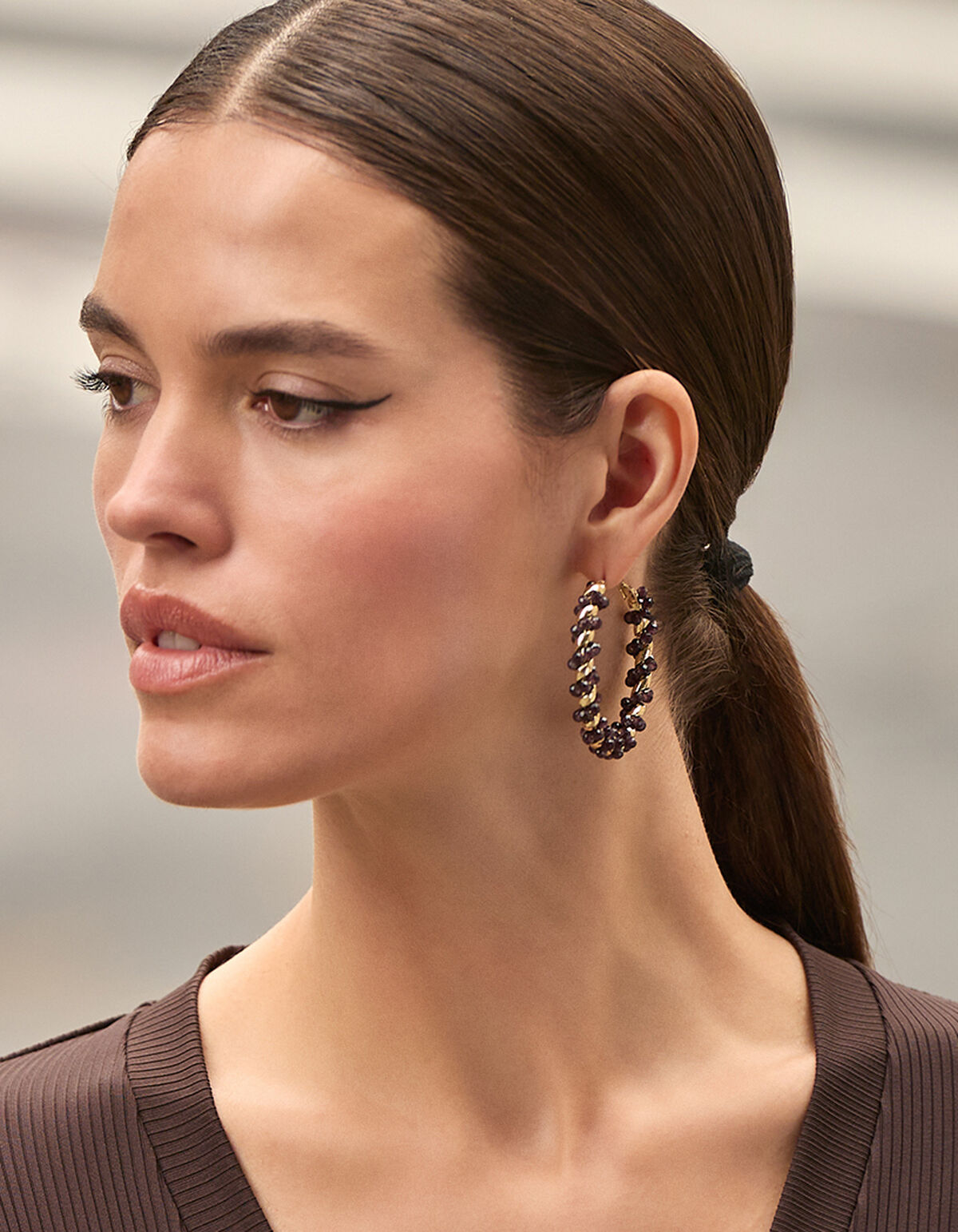 Twisted Beaded Hoop Oorbellen Donkerpaars SHOEBY ACCESSOIRES