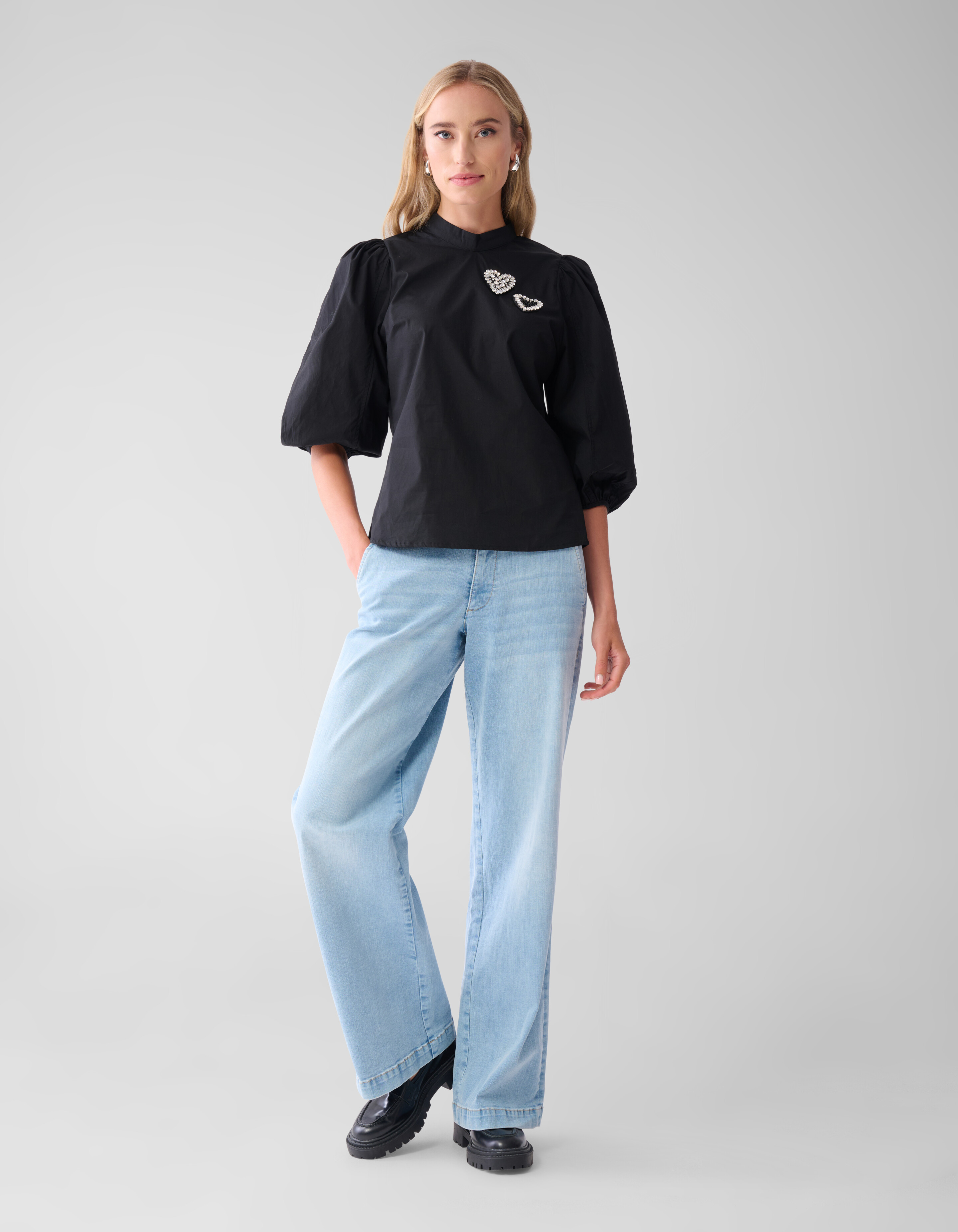 Strass Heart Poplin Blouse Zwart SHOEBY WOMEN