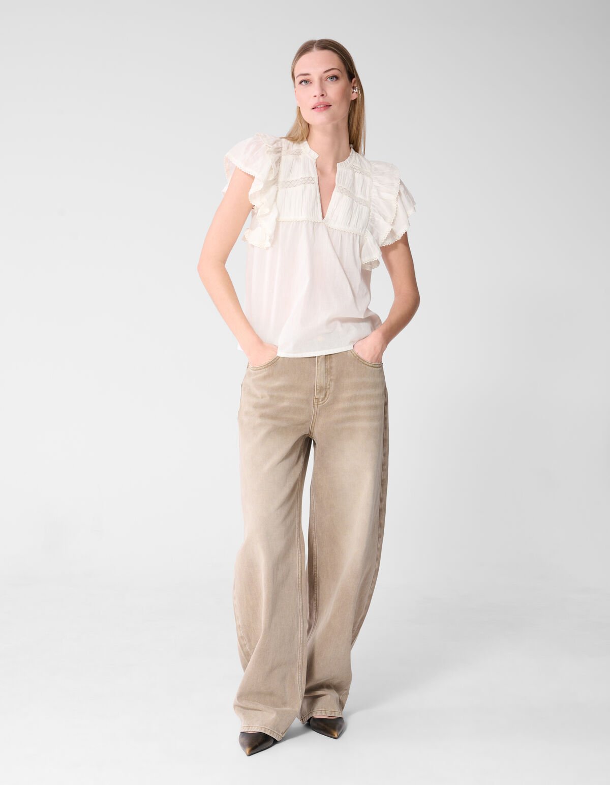 Kanten Ruffle Top Wit SHOEBY WOMEN