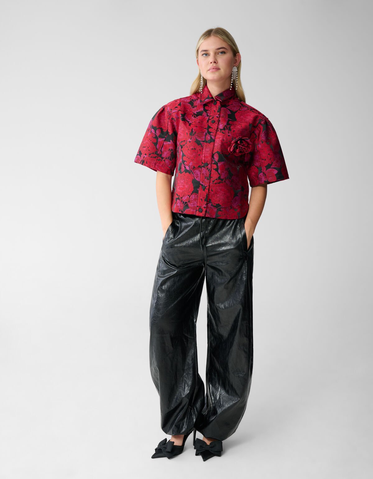 Rose Jacquard Blouse Donkerrood SHOEBY WOMEN