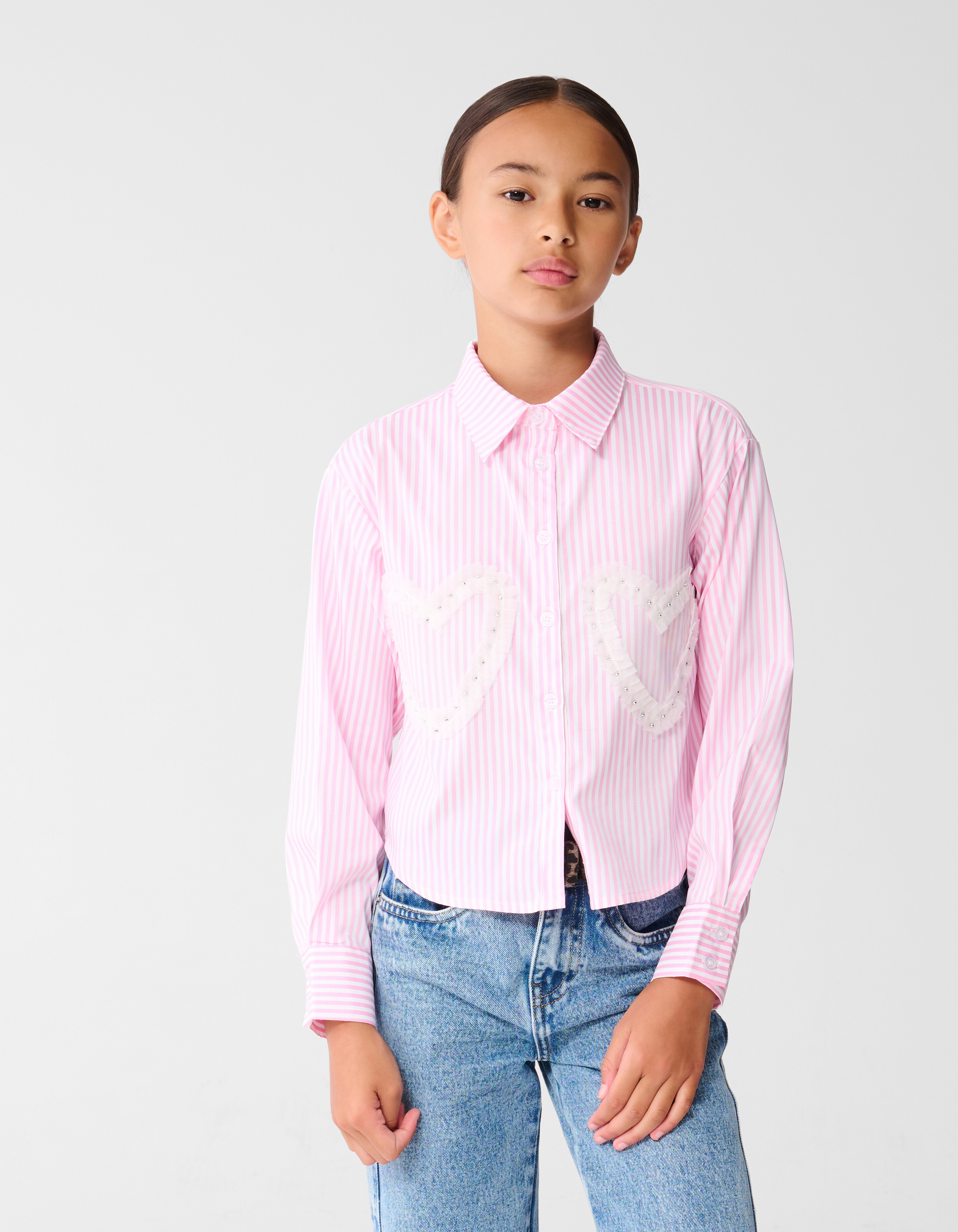 Pinstripe Heart Blouse Roze SHOEBY GIRLS