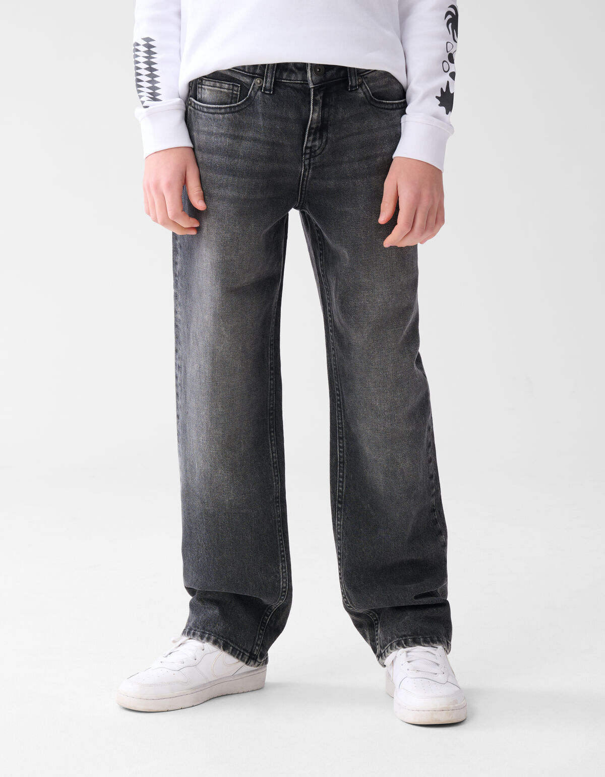 Baggy Fit Jeans Donkergrijs SHOEBY BOYS