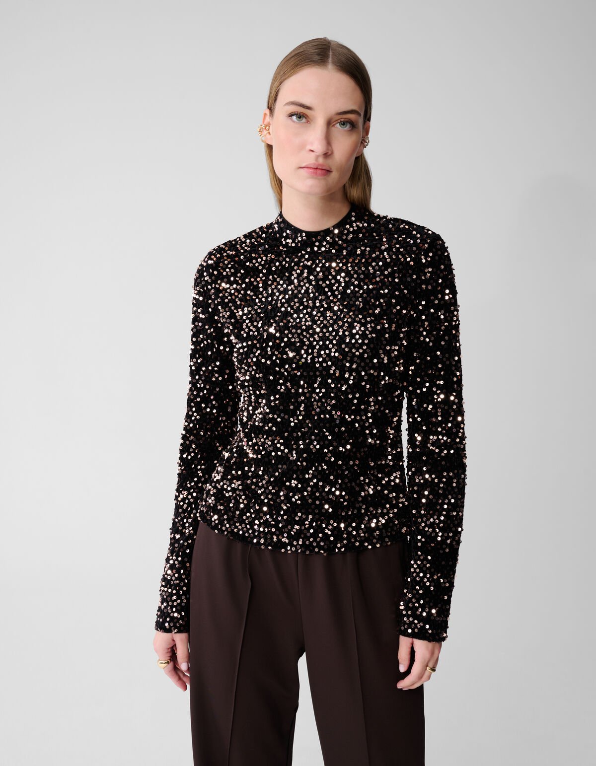 Sequin Flare Longsleeve Top Zwart SHOEBY WOMEN