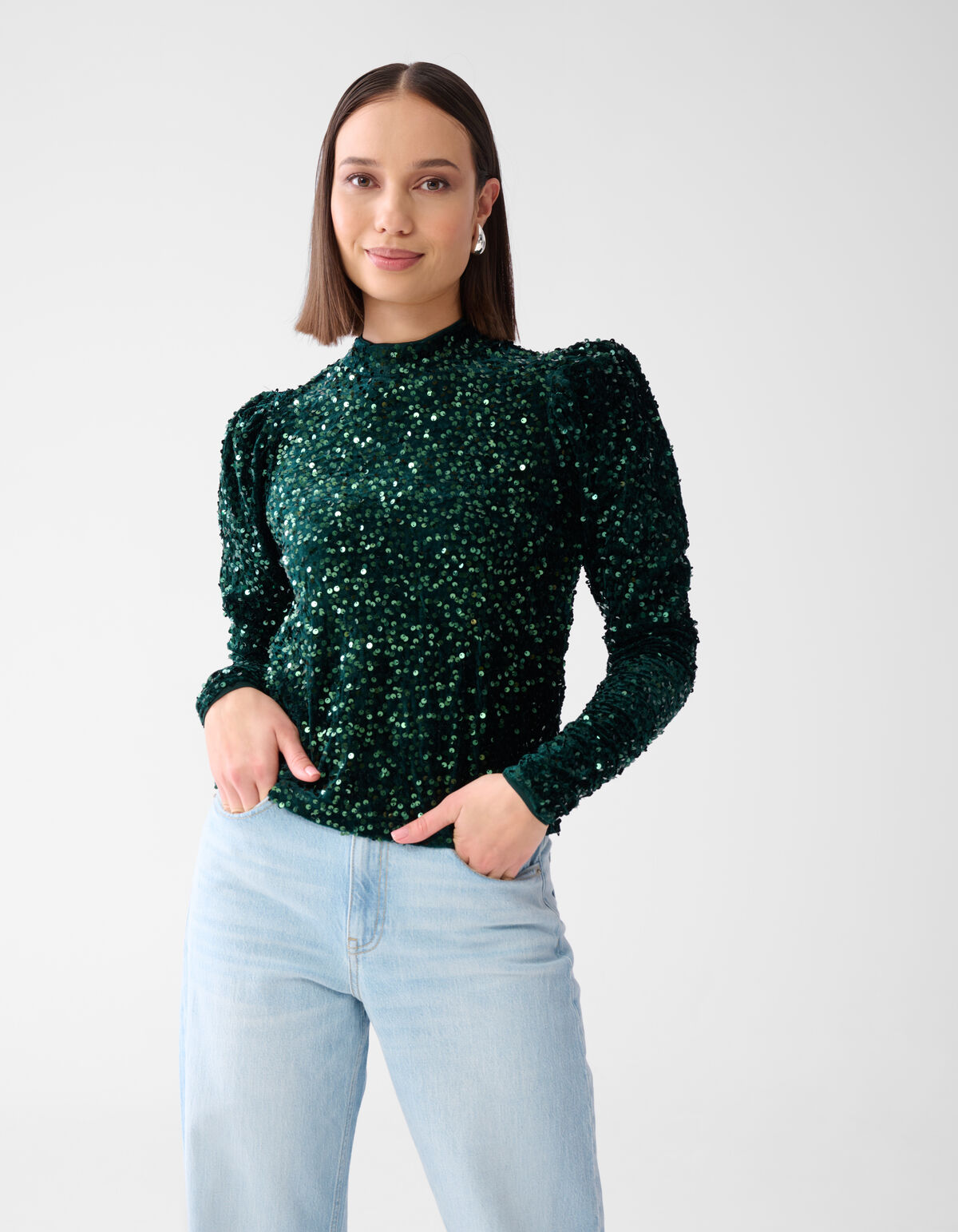 Velvet Pailletten Top Donkergroen SHOEBY WOMEN