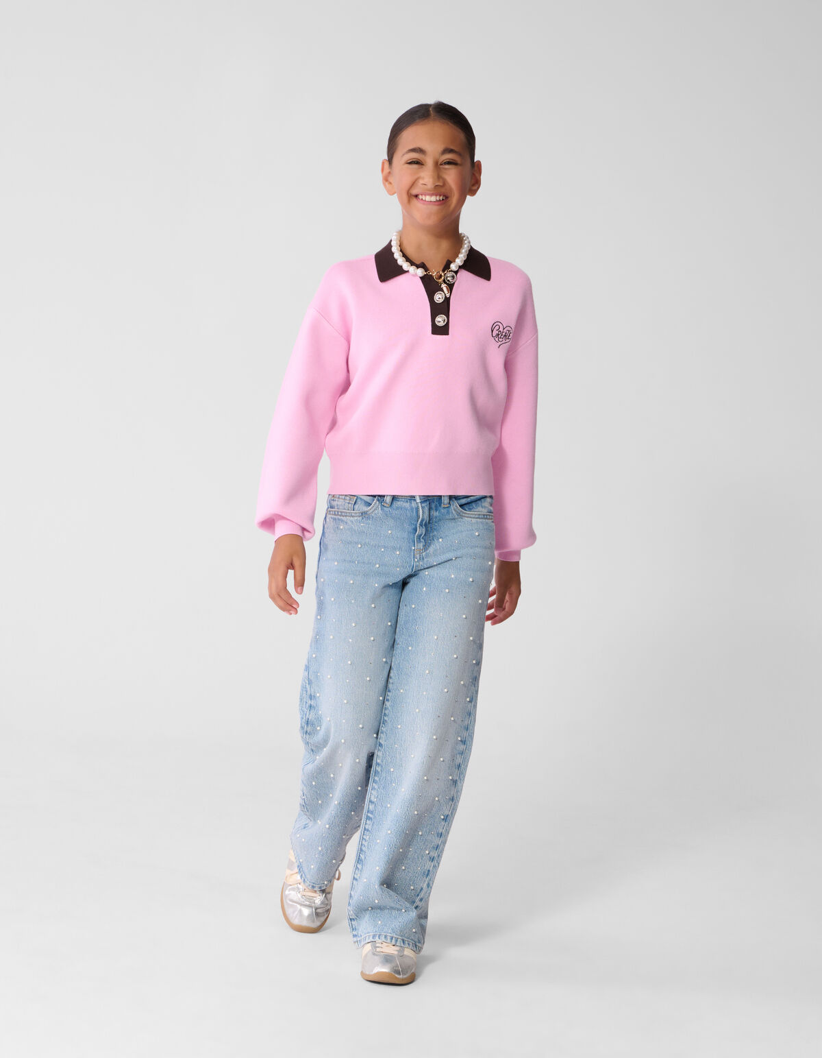 Create Gebreide Polo Roze/Bruin SHOEBY GIRLS