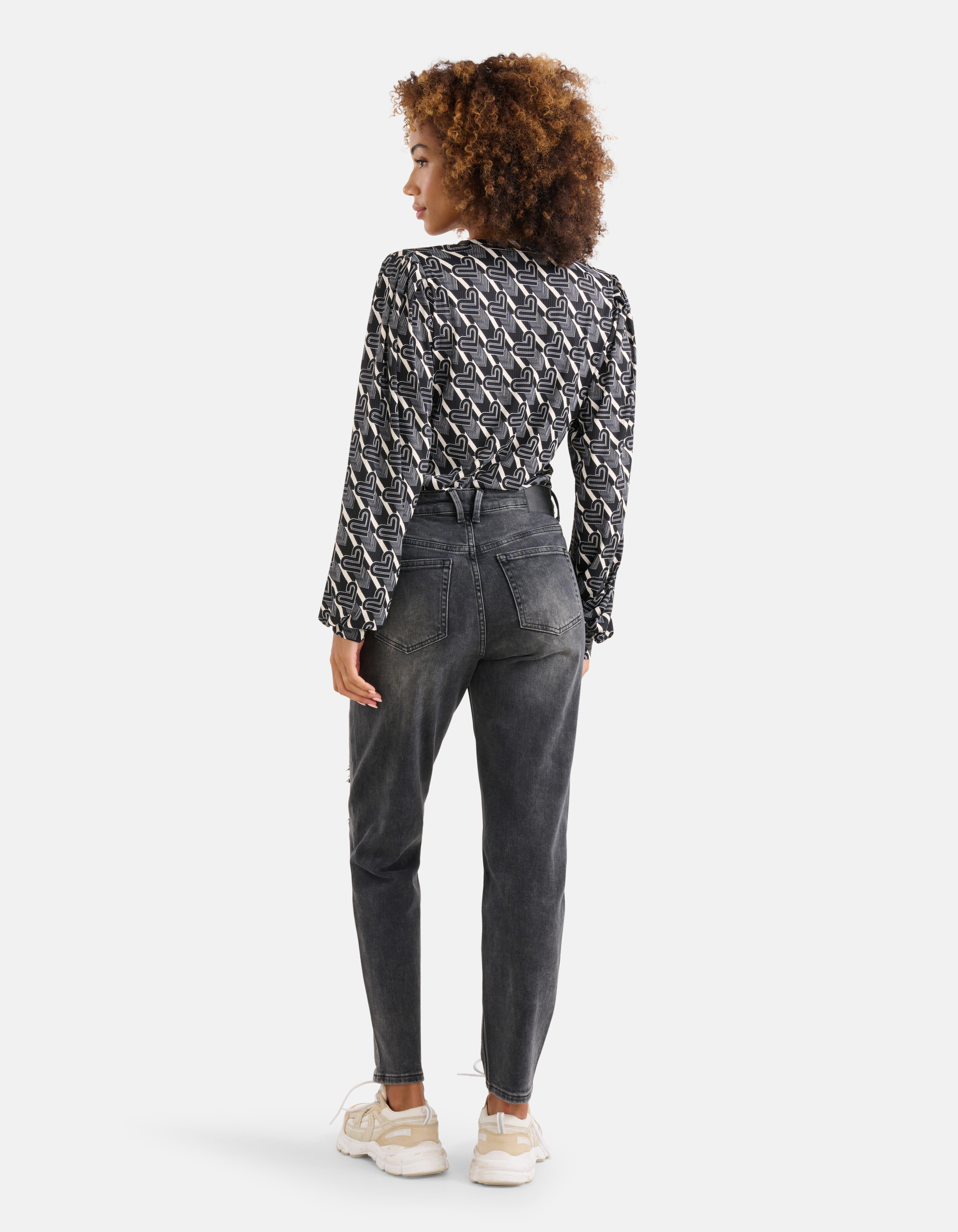 Printed Rib Longsleeve Zwart/Wit SHOEBY WOMEN
