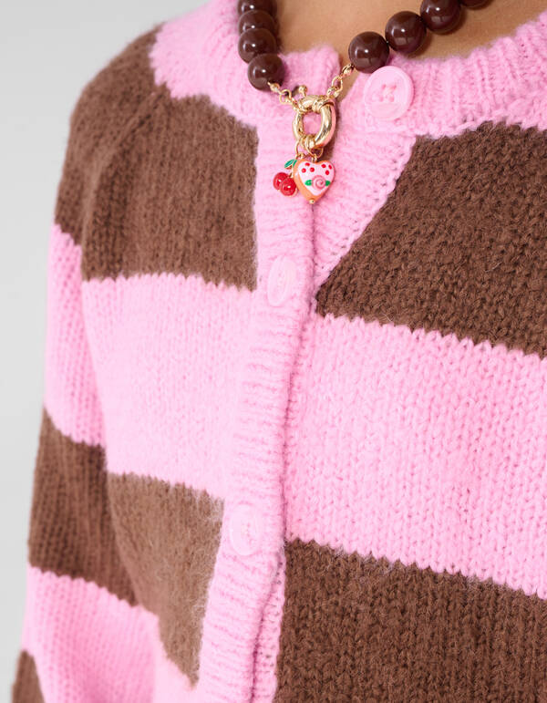 Oversized Gestreept Vest Roze/Bruin SHOEBY GIRLS