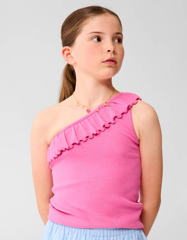 One Shoulder Rib Top Roze SHOEBY GIRLS