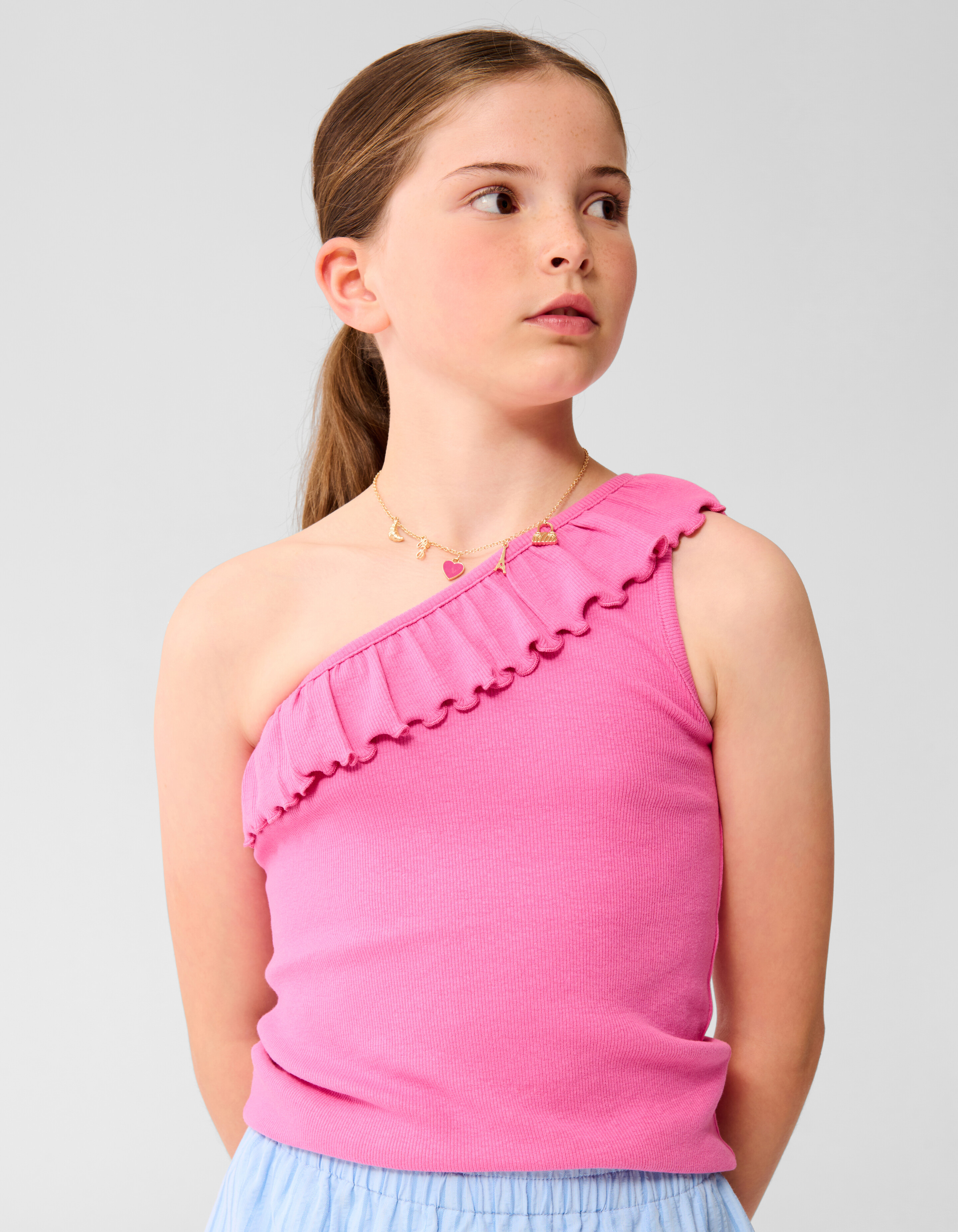 One Shoulder Rib Top Roze SHOEBY GIRLS