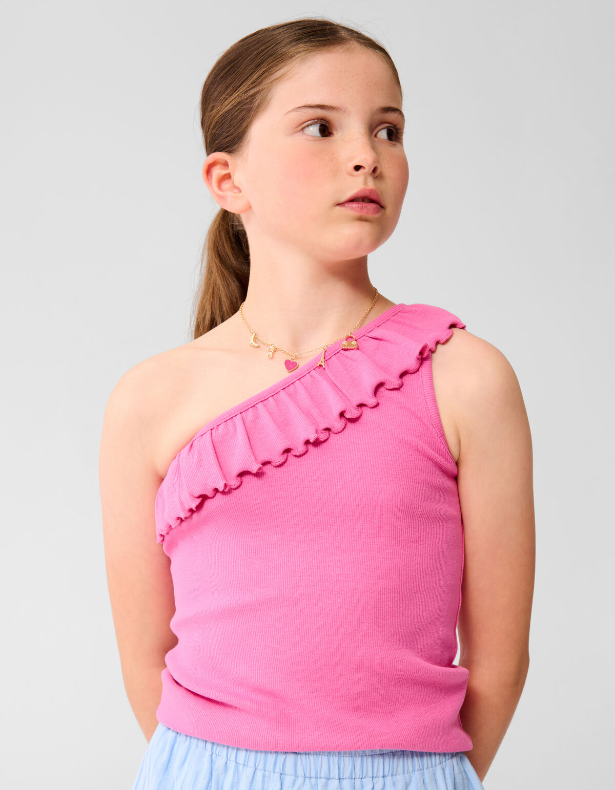 One Shoulder Rib Top Roze SHOEBY GIRLS