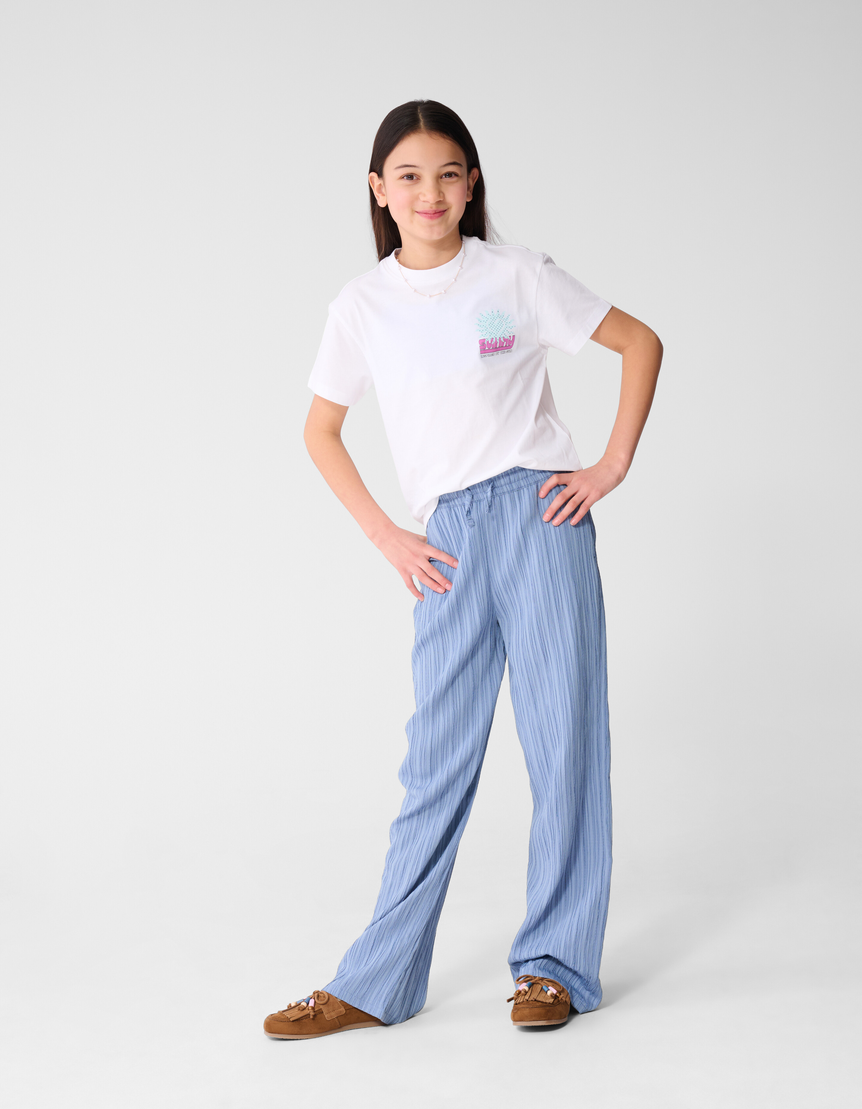 Extra Crinkle Wide Leg Broek Blauw SHOEBY GIRLS