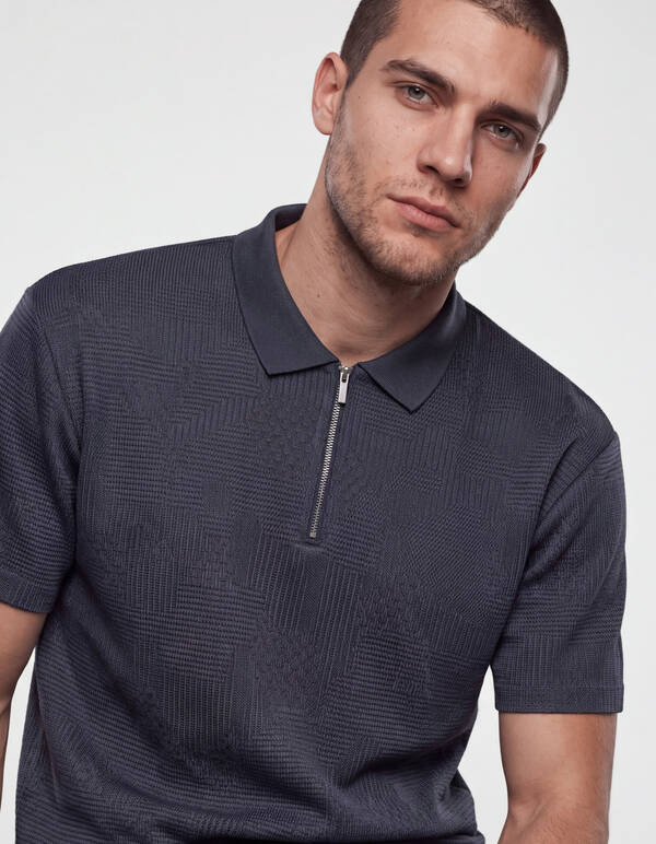 Structuur Zipper Polo Donkerblauw SHOEBY MEN