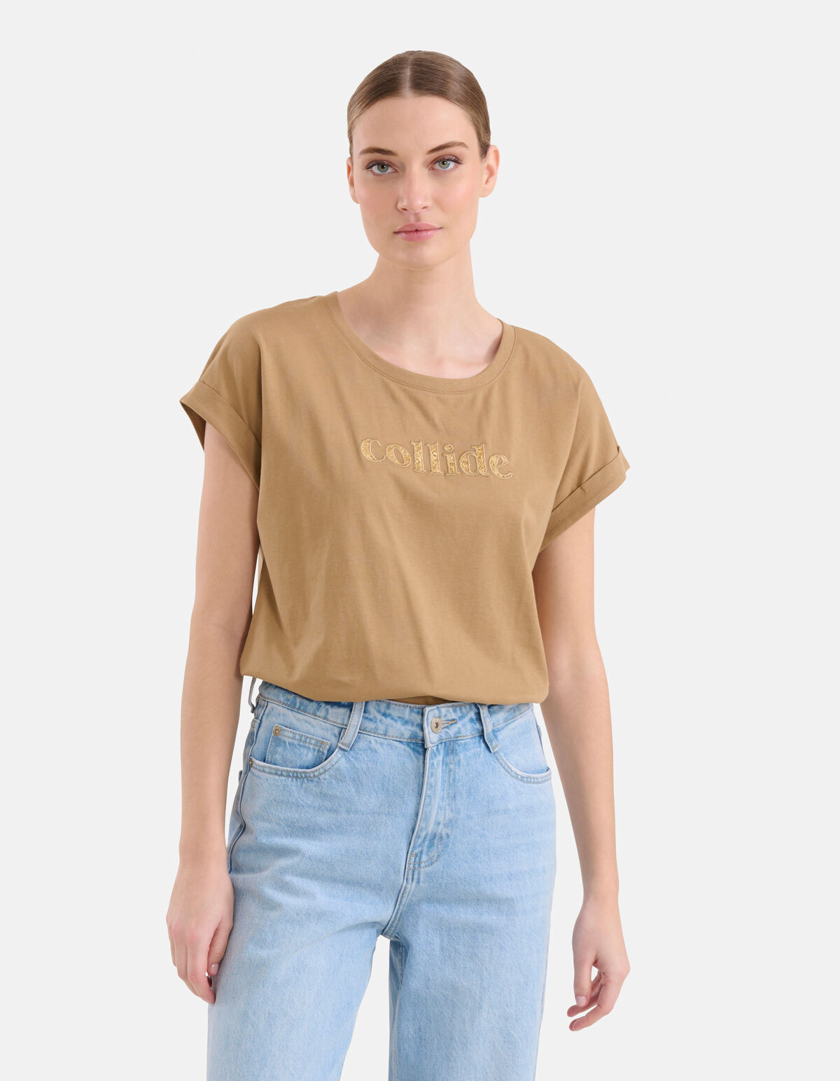 Crochet Tekst T-shirt Lichtbruin SHOEBY WOMEN