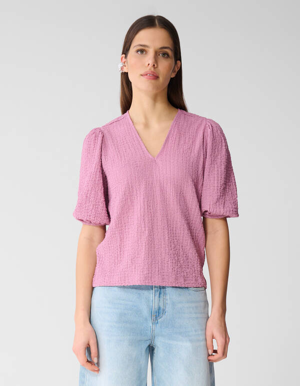 Crinkle V-Hals Top Roze SHOEBY WOMEN