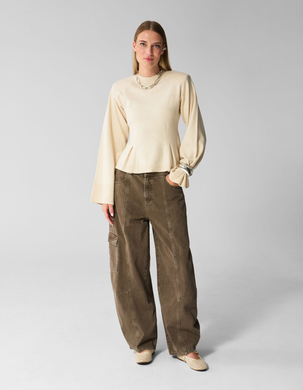 Peplum Gebreide Trui Ecru SHOEBY WOMEN
