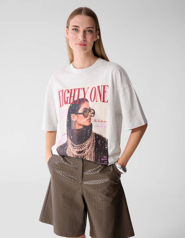Oversized Magazine Artwork T-shirt Lichtgrijs SHOEBY WOMEN