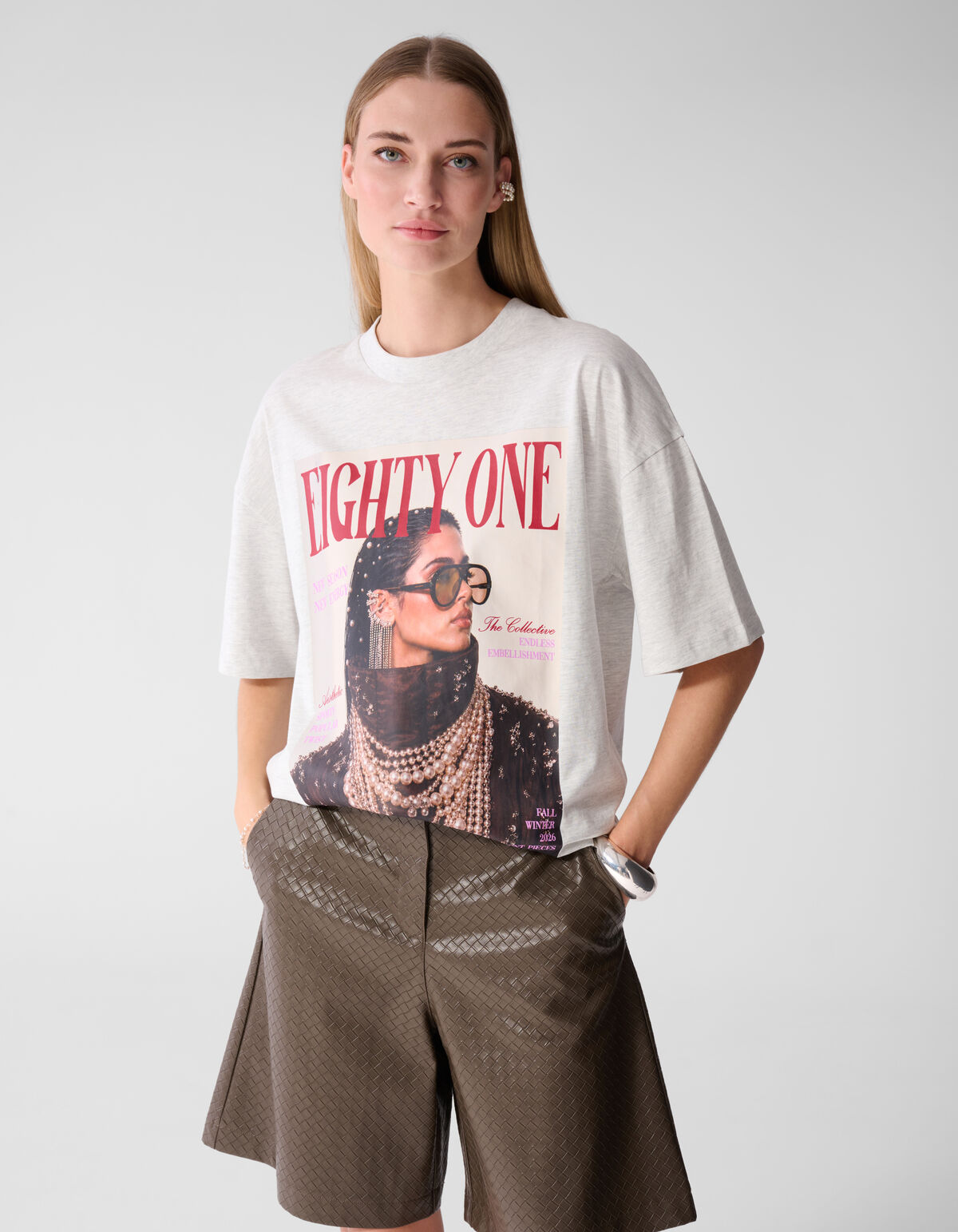 Oversized Magazine Artwork T-shirt Lichtgrijs SHOEBY WOMEN