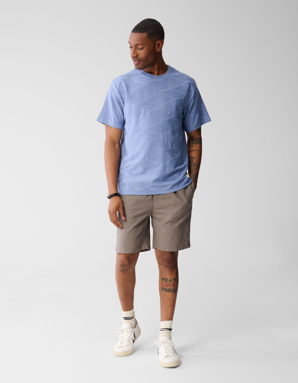 Wave Structuur T-shirt Lichtblauw SHOEBY MEN