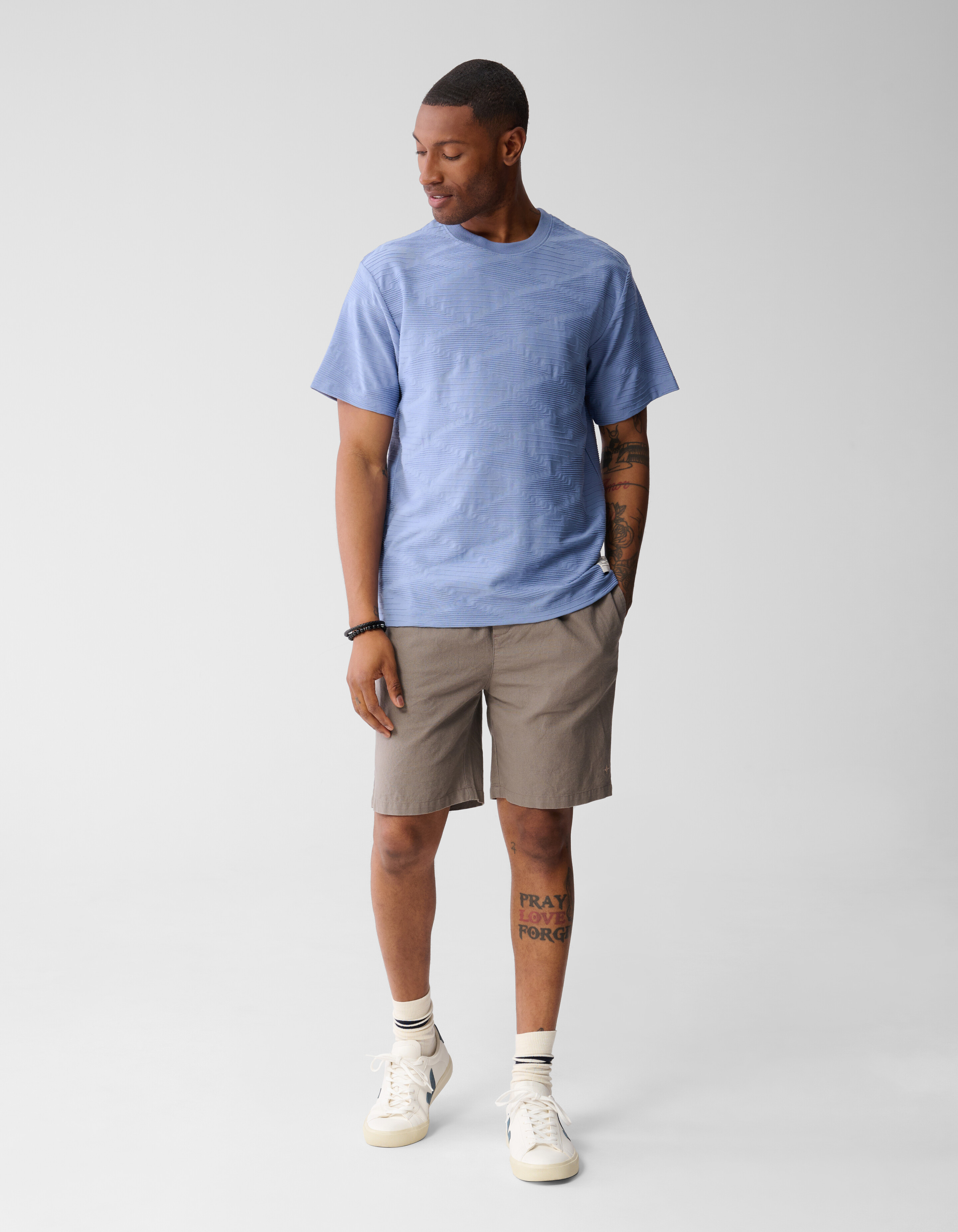 Wave Structuur T-shirt Lichtblauw SHOEBY MEN