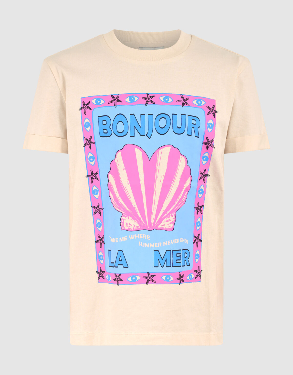Bonjour Artwork T-shirt Gebroken Wit SHOEBY GIRLS