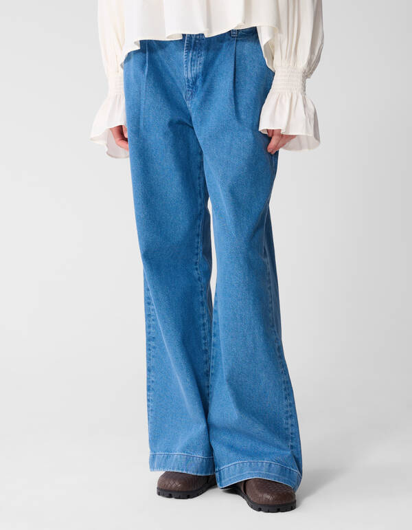 Pleated Wide Leg Fit Jeans Mediumstone SHOEBY WOMEN